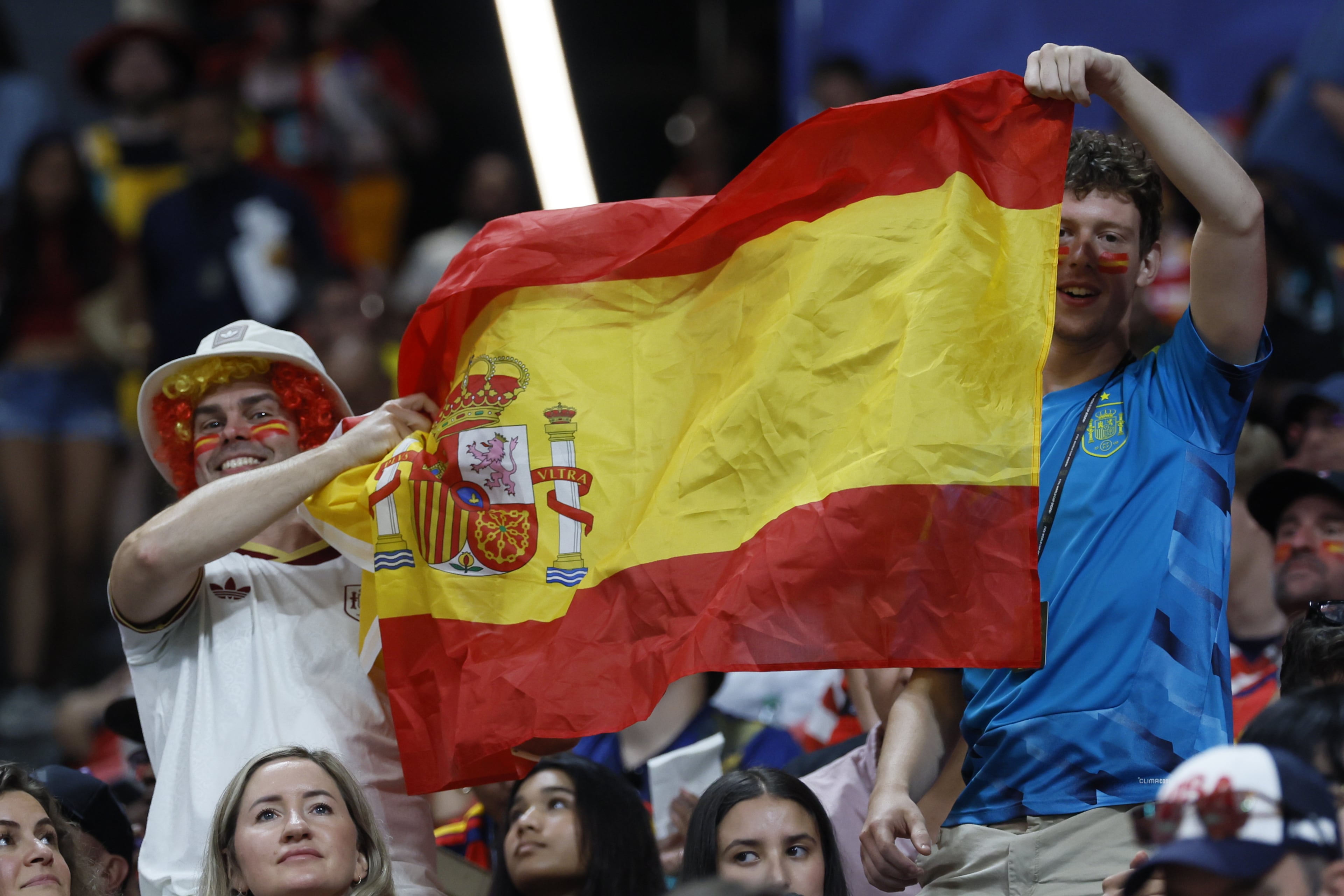 Fans of Spain get ready for the Spain vs. Saudi Arabia FIFA World Cup match Sunday, June 21, 2026, at Atlanta Stadium. (Miguel Martinez/AJC)