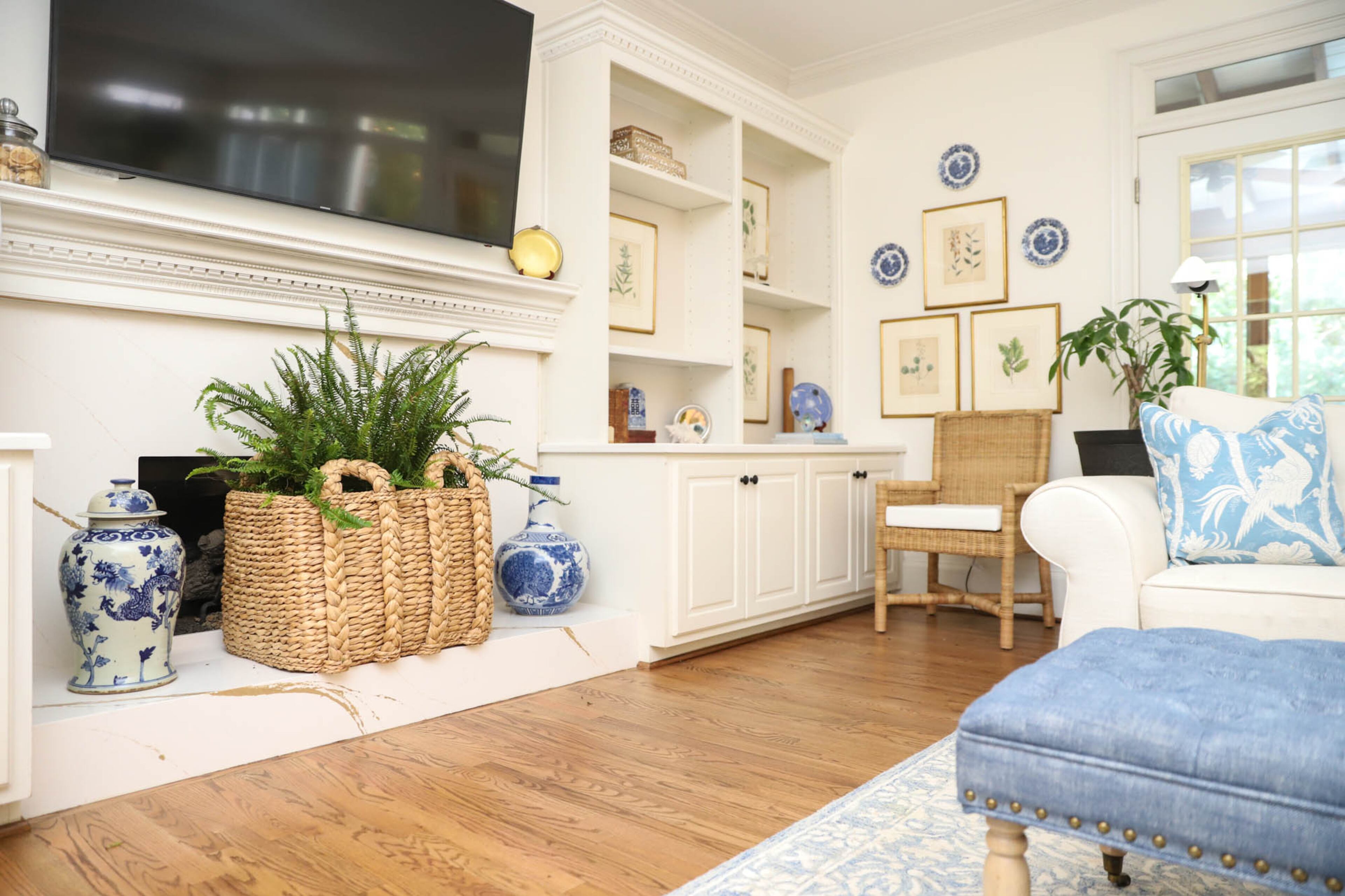 Charles and Robyn Bailey were given nine botanical prints by the original owner of Mainly Baskets Home, Thomas Hayes. These prints have become pivotal to their family room decor, bringing some organic vibes into the space and adding a tertiary color, green, to the room’s color palette. Text by Shannon Dominy/Photo by Reynolds Rogers