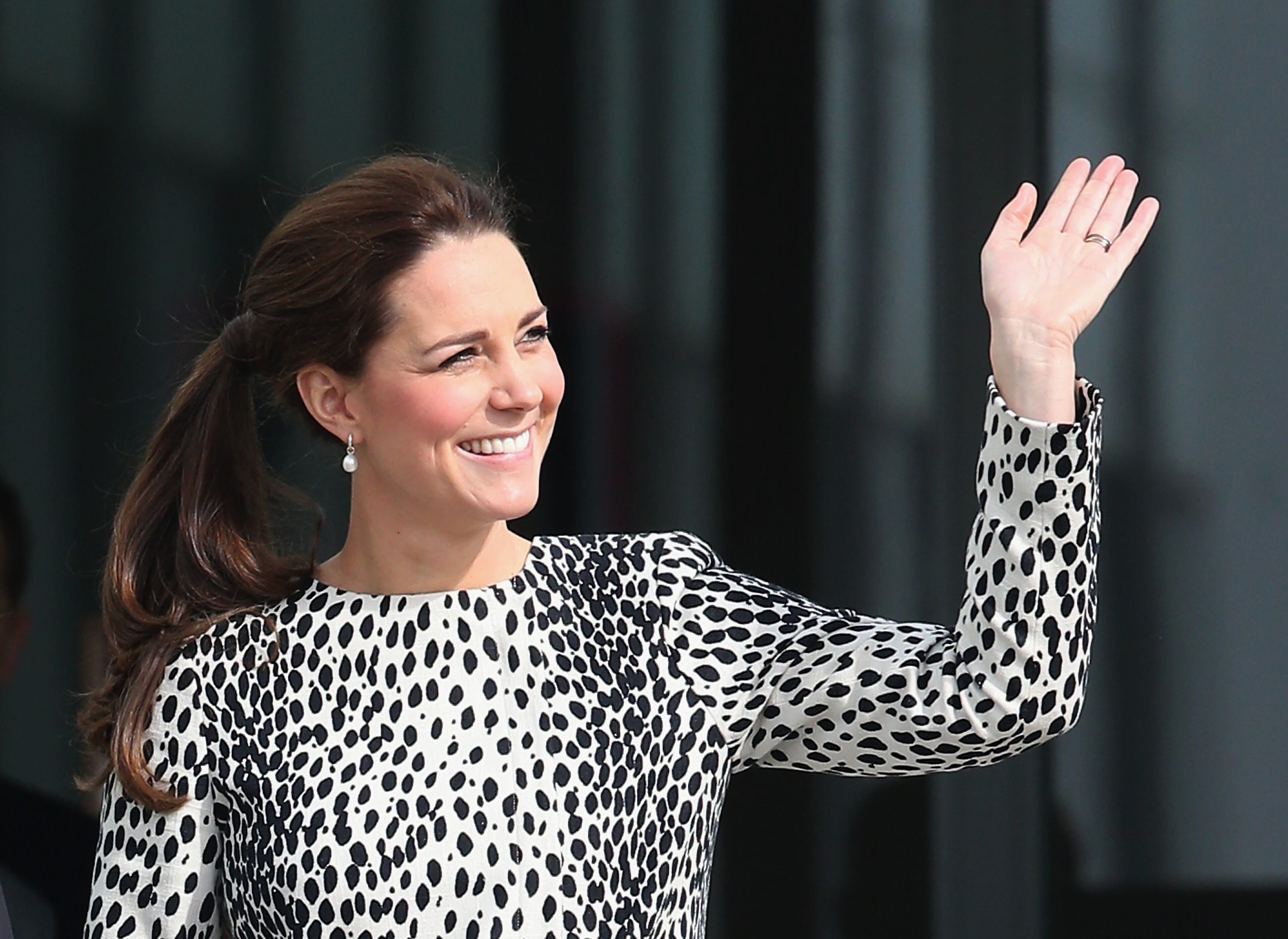 Catherine, Duchess of Cambridge waves to members of the public as she leaves the Turner Contemporary Art Gallery on March 11, 2015 in Margate, England. (Photo by Chris Jackson/Getty Images)