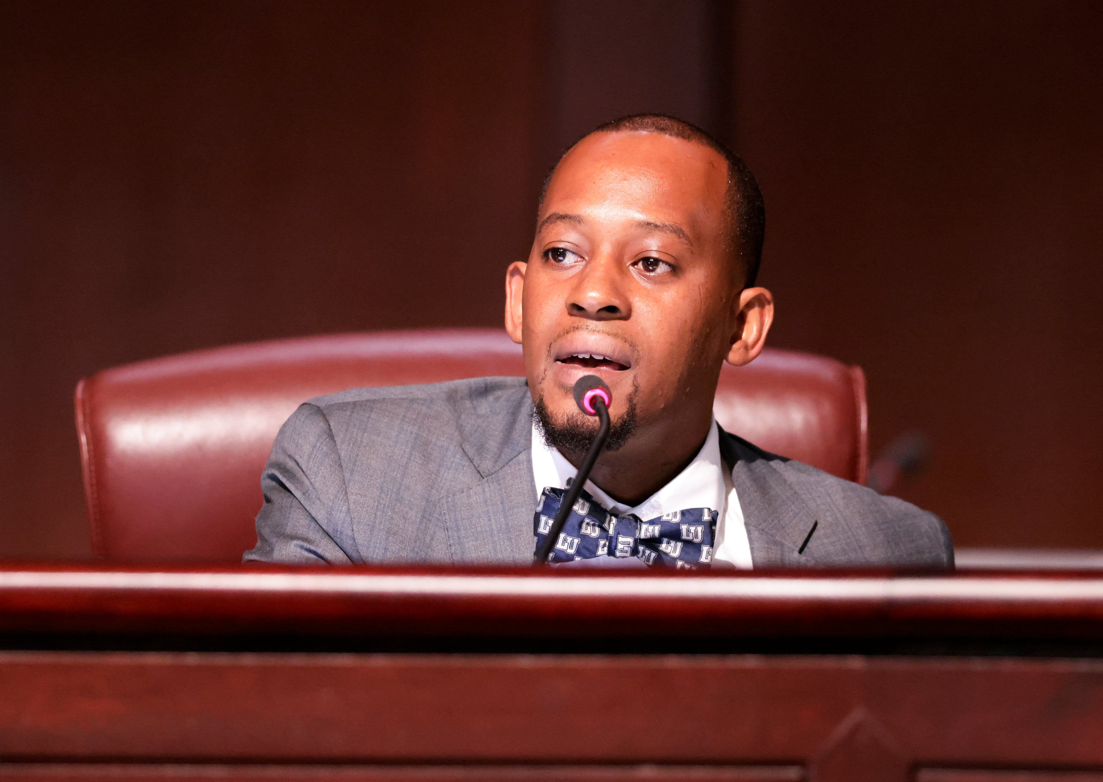 Council member Antonio Lewis during discussion as the Atlanta City Council held their first in person meeting since they were suspended at start of the pandemic In Atlanta on Monday, March 21, 2022. (Bob Andres / robert.andres@ajc.com)