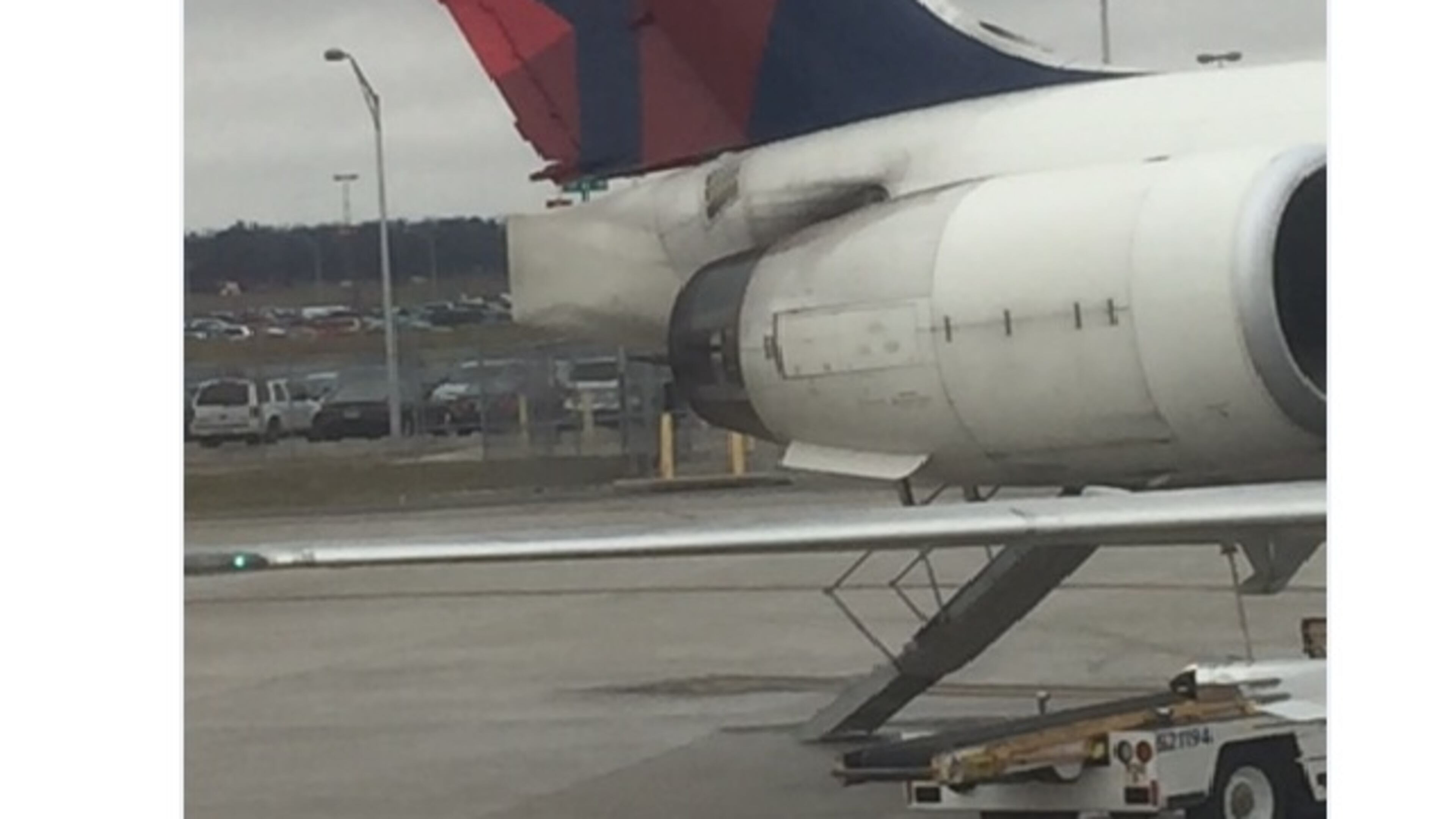 This Delta jet was hit by lightning and this photo shows a blackened area of the tail section where the airliner was believed to have been hit. (Courtesy/John DiPietro)
