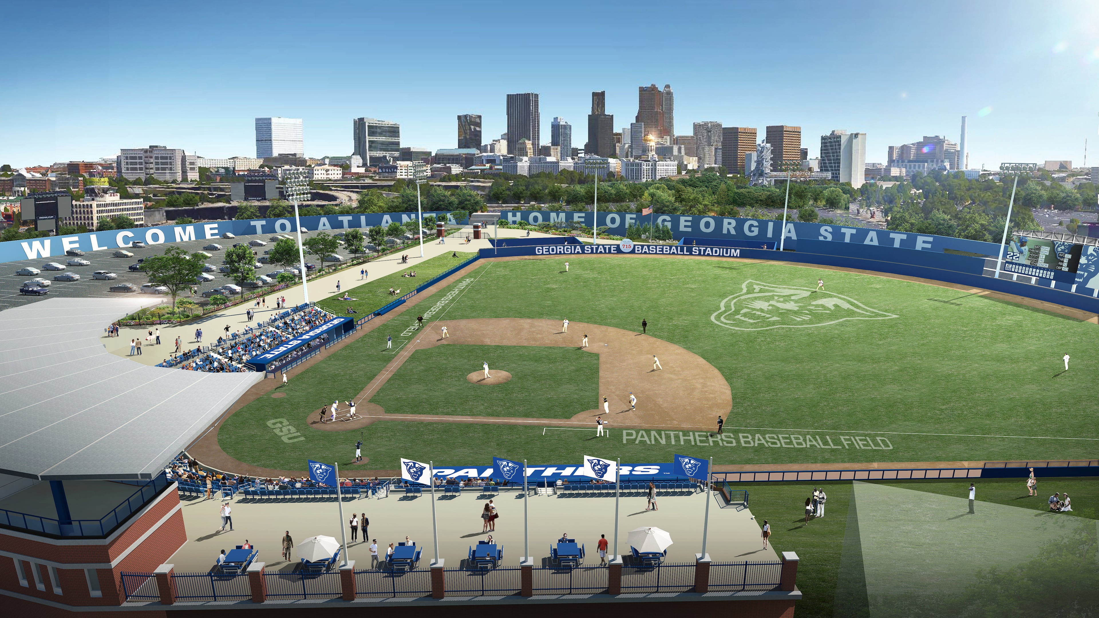 A rendering of the planned new baseball stadium to be built in downtown Atlanta on the campus of Georgia State University.