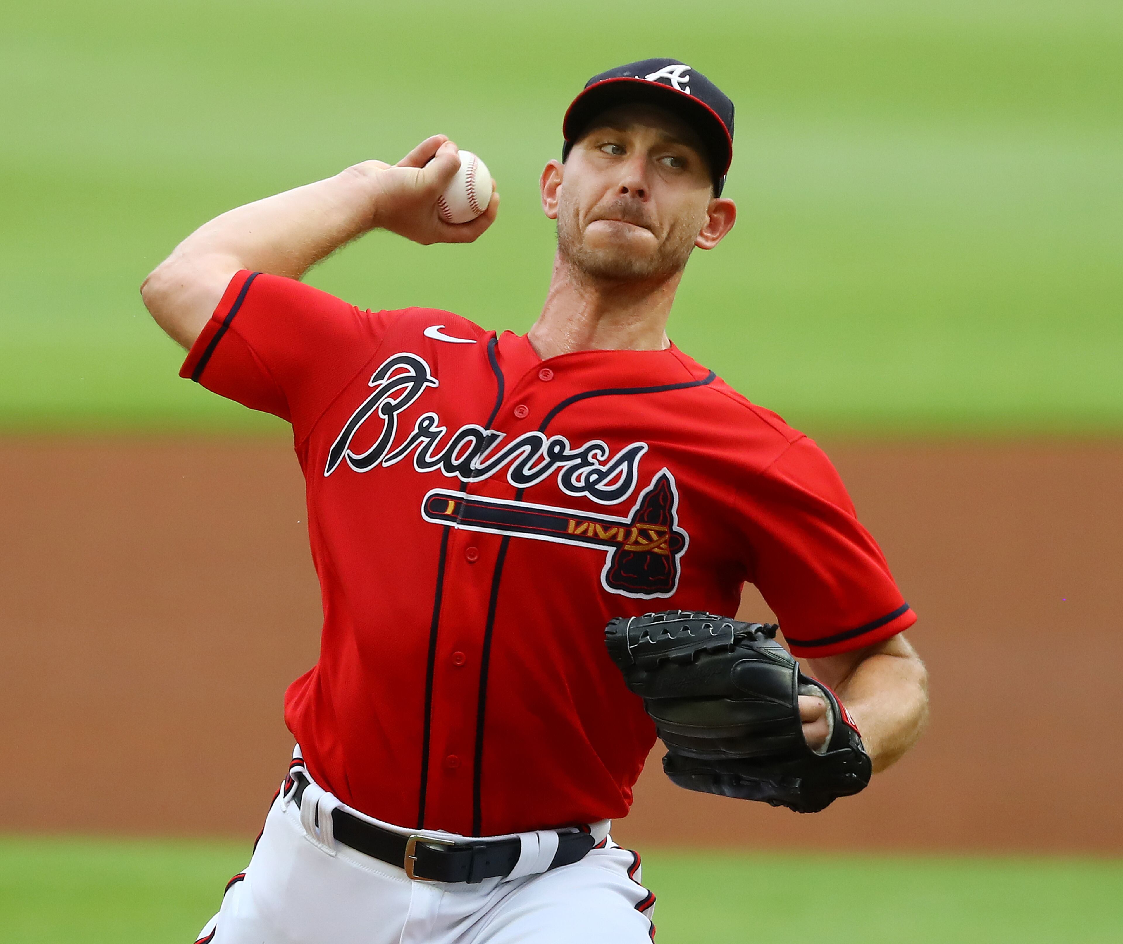 Atlanta Braves starting pitcher Josh Tomlin delivers against the Philadelphia Phillies during the first inning in a MLB baseball game on Sunday, August 23, 2020 in Atlanta. Curtis Compton ccompton@ajc.com