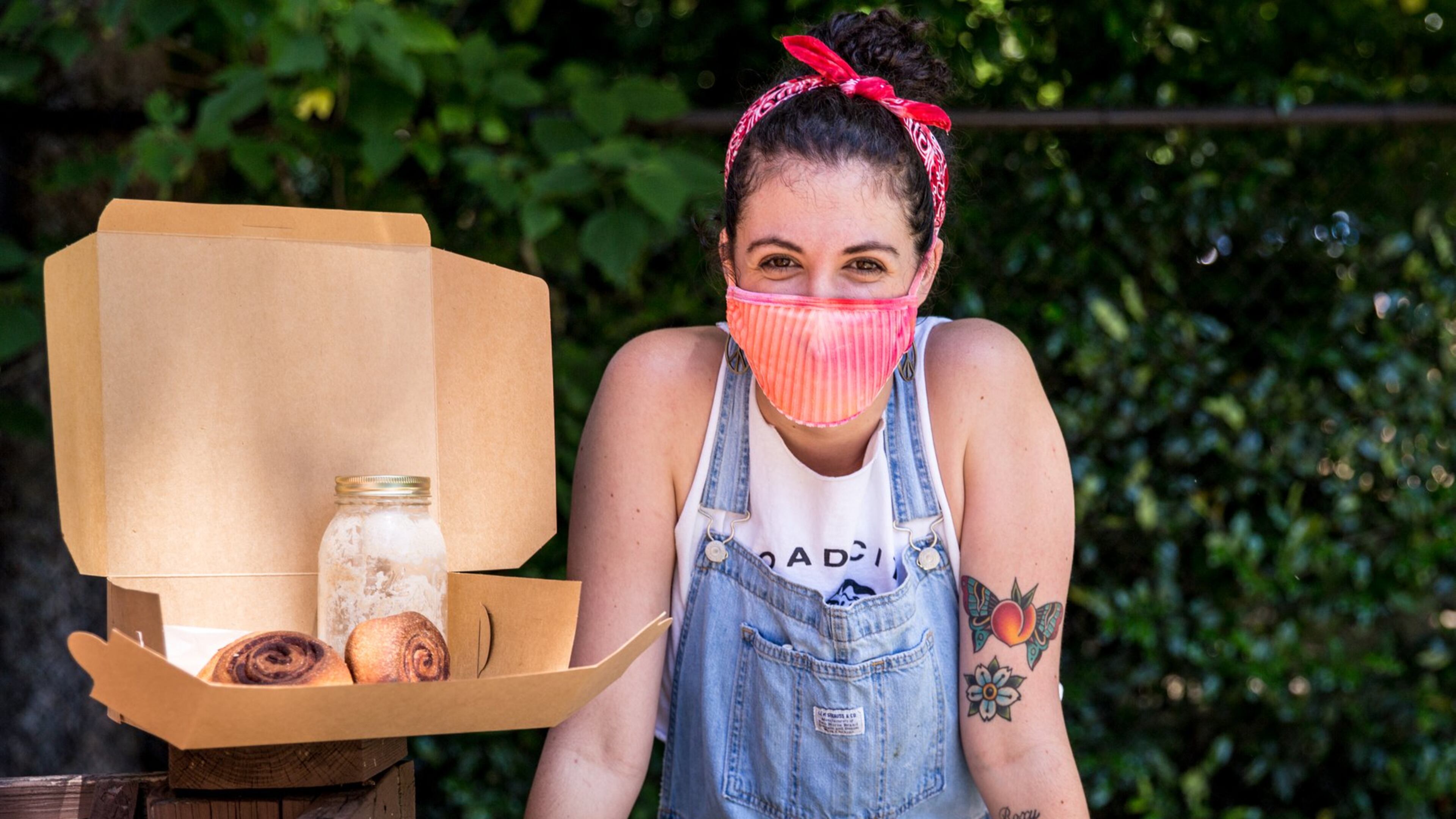 Abigail Cole is a self-taught baker who recently was promoted to head of bread at Proof, just before the restaurant closed. To make ends meet, she started baking small batches of bread and cinnamon rolls for individuals who placed orders online. It lets her keep paying the bills. (Jenni Girtman / Atlanta Event Photography)
