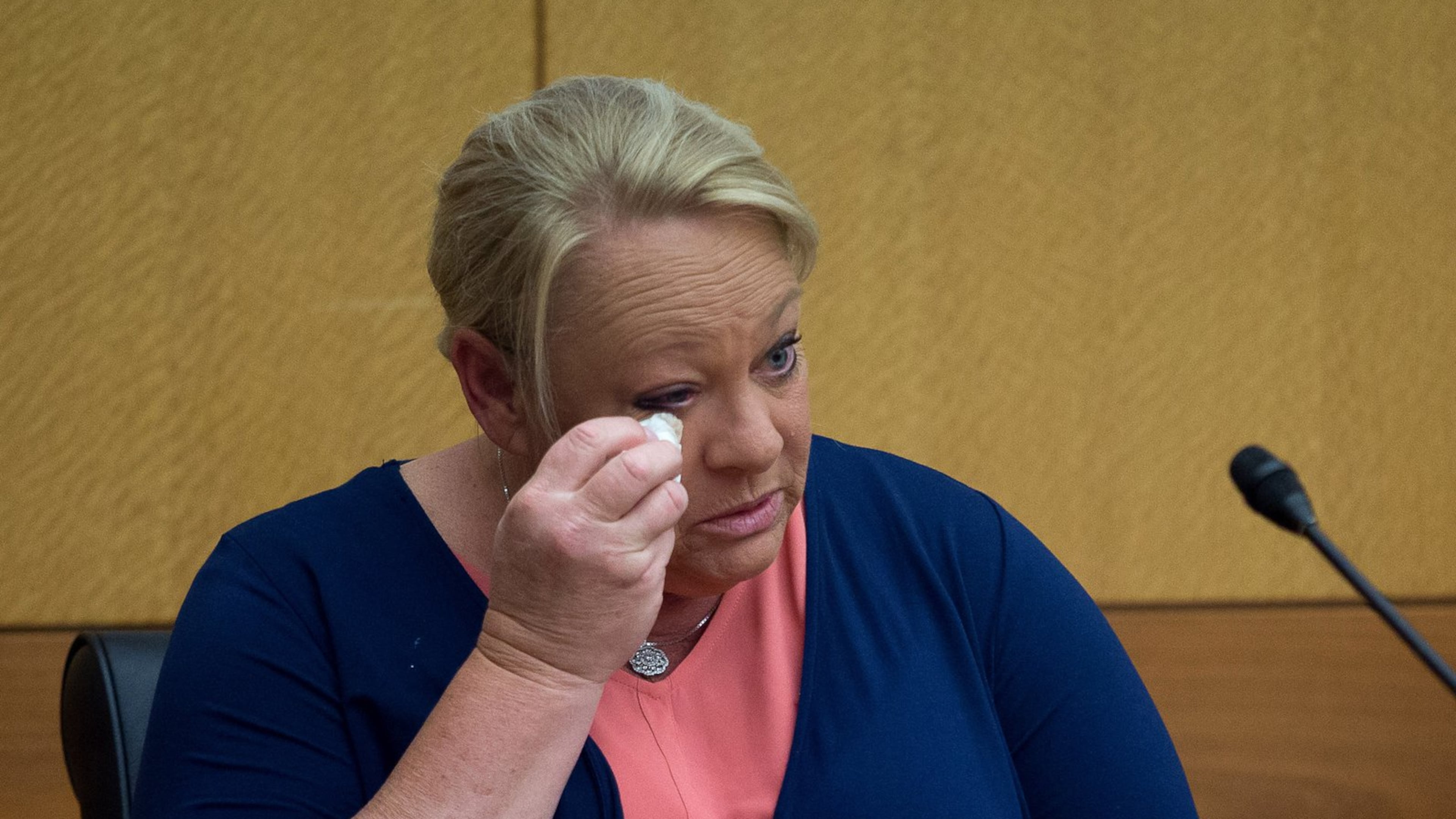 Mye Brindle, a defendant in the Waffle House sex tape trial, testifies in Fulton County Superior Court on Monday, April 9, 2018. (STEVE SCHAEFER / SPECIAL TO THE AJC)