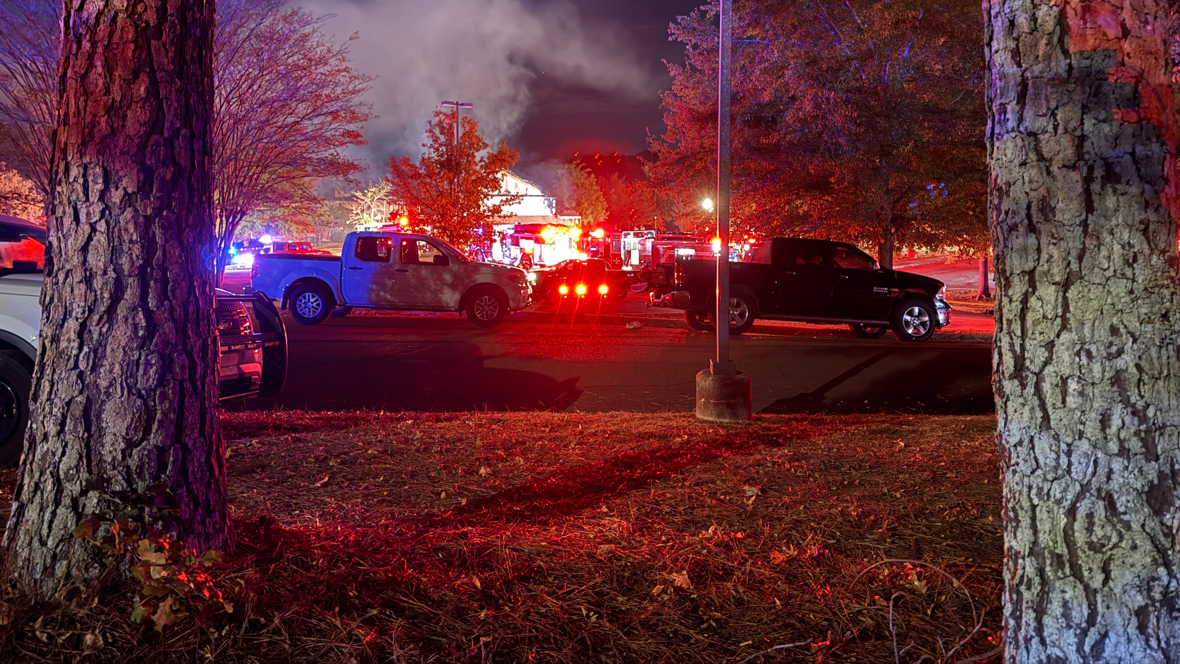 Smoke billows after a fire caused evacuations at Brookdale Senior Living in Clinton, Miss. on Wednesday, Oct. 21, 2026. (AP Photo/Sophie Bates)