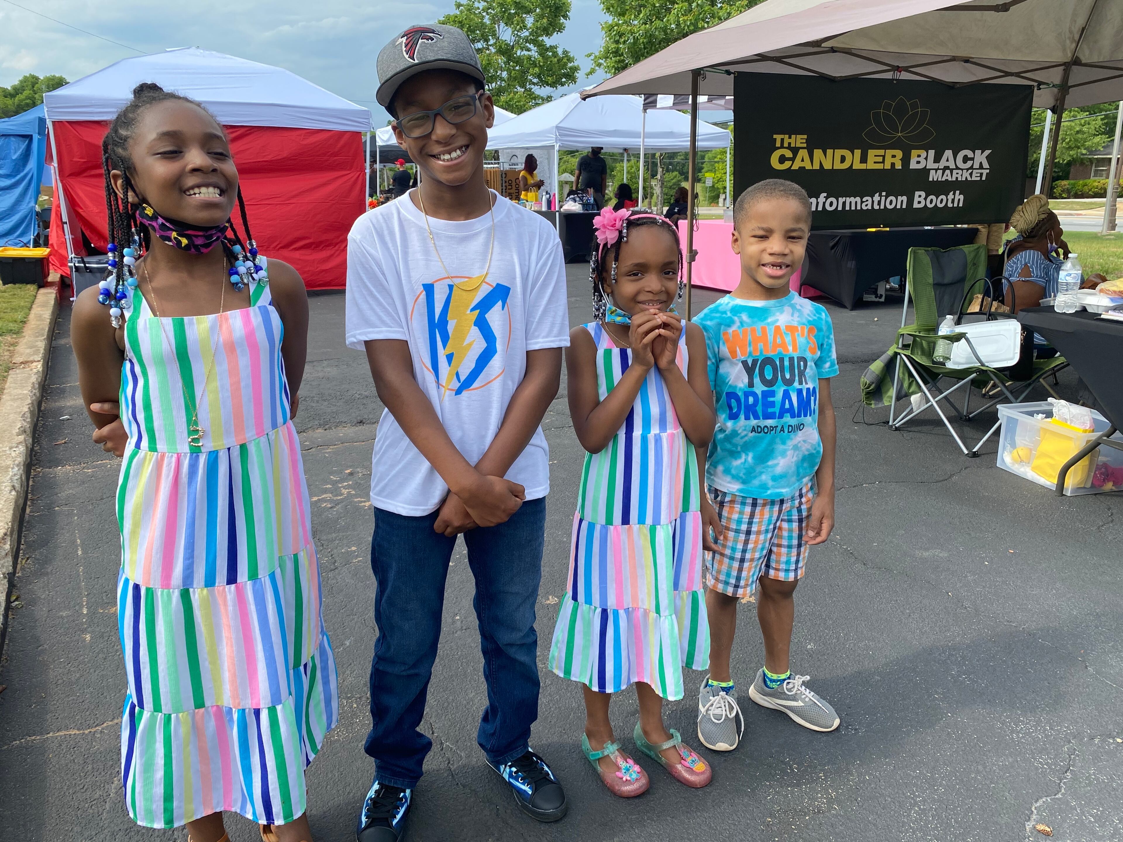 Children are permitted to set up their own booths the second Sunday of each month. Among the budding entrepreneurs who plan to participate are (from left) Skyler Hinds, Kayden Forsyth, Sloane Hinds and Faraji Huntt. Ligaya Figueras/ligaya.figueras@ajc.com