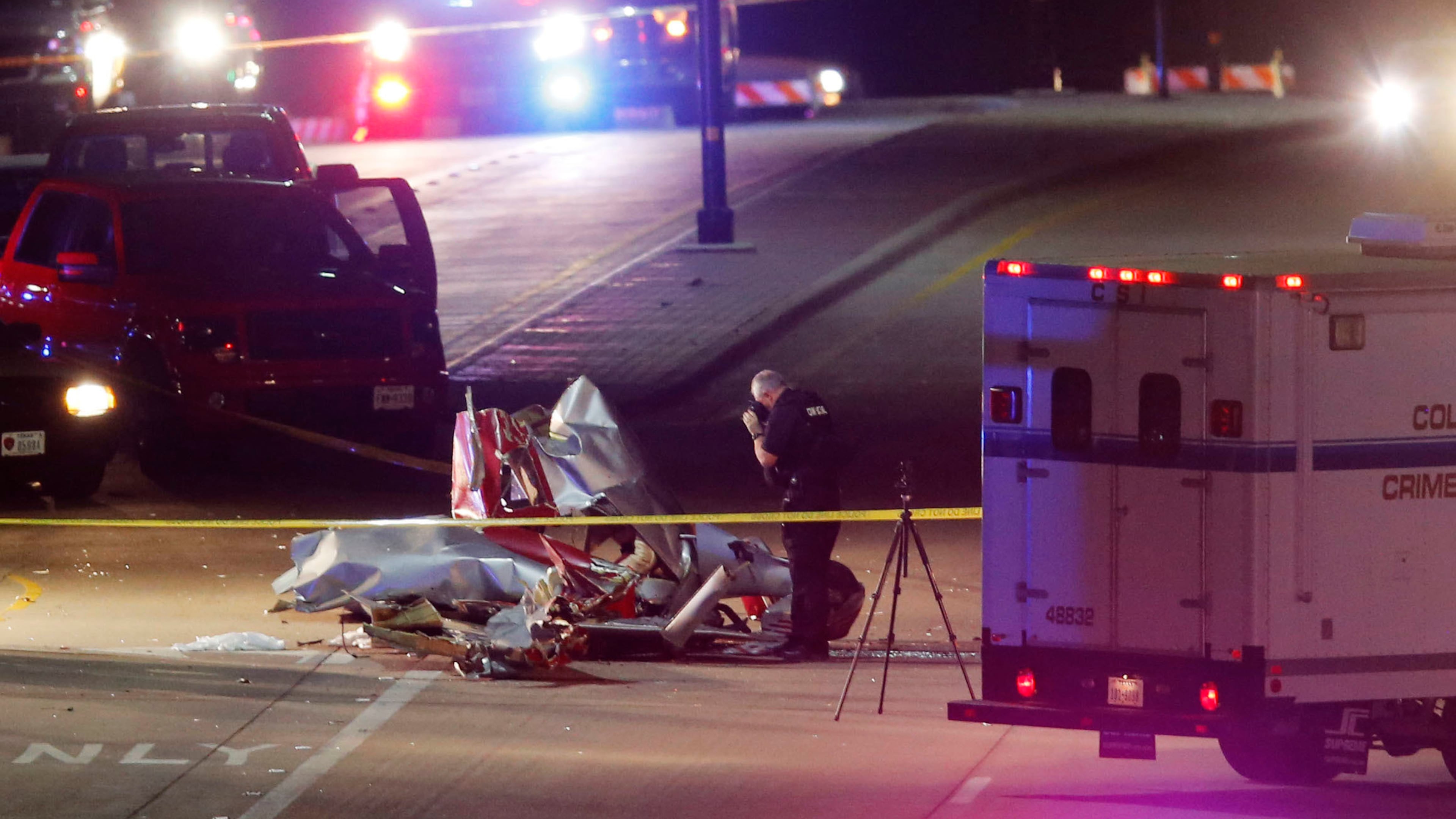 Two people have been killed after two airplanes collided in midair near McKinney, Texas, Saturday, Dec. 31, 2016. The Federal Aviation Administration says the collision occurred shortly after 5:30 p.m. near Aero Country Airport. The private airport is about 35 miles north of downtown Dallas. (Vernon Bryant/The Dallas Morning News via AP)