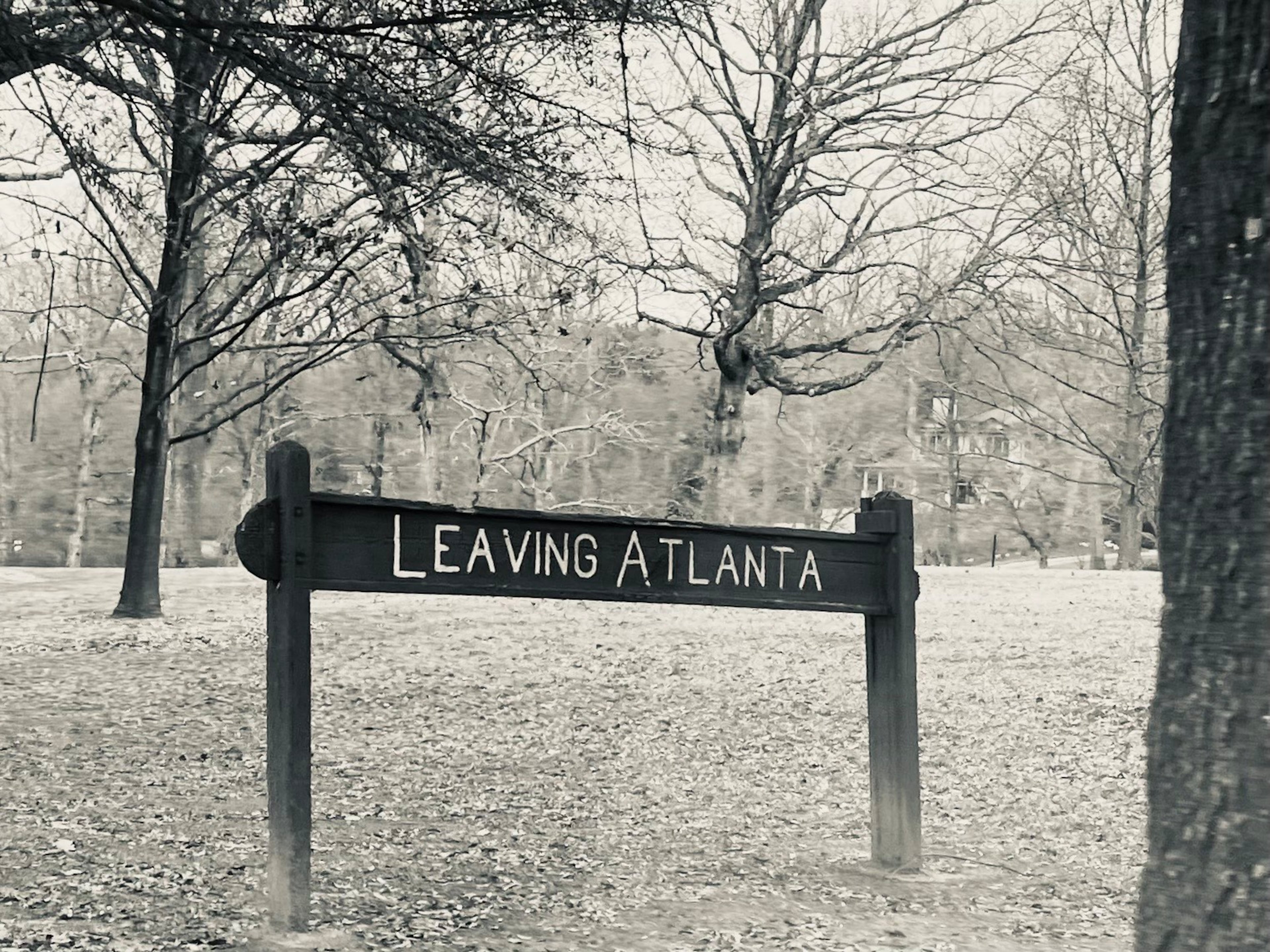The “Leaving Atlanta” sign, shown in this 2024 photograph, greets passersby on Ponce de Leon Avenue. (Courtesy of Julia Pallotta)