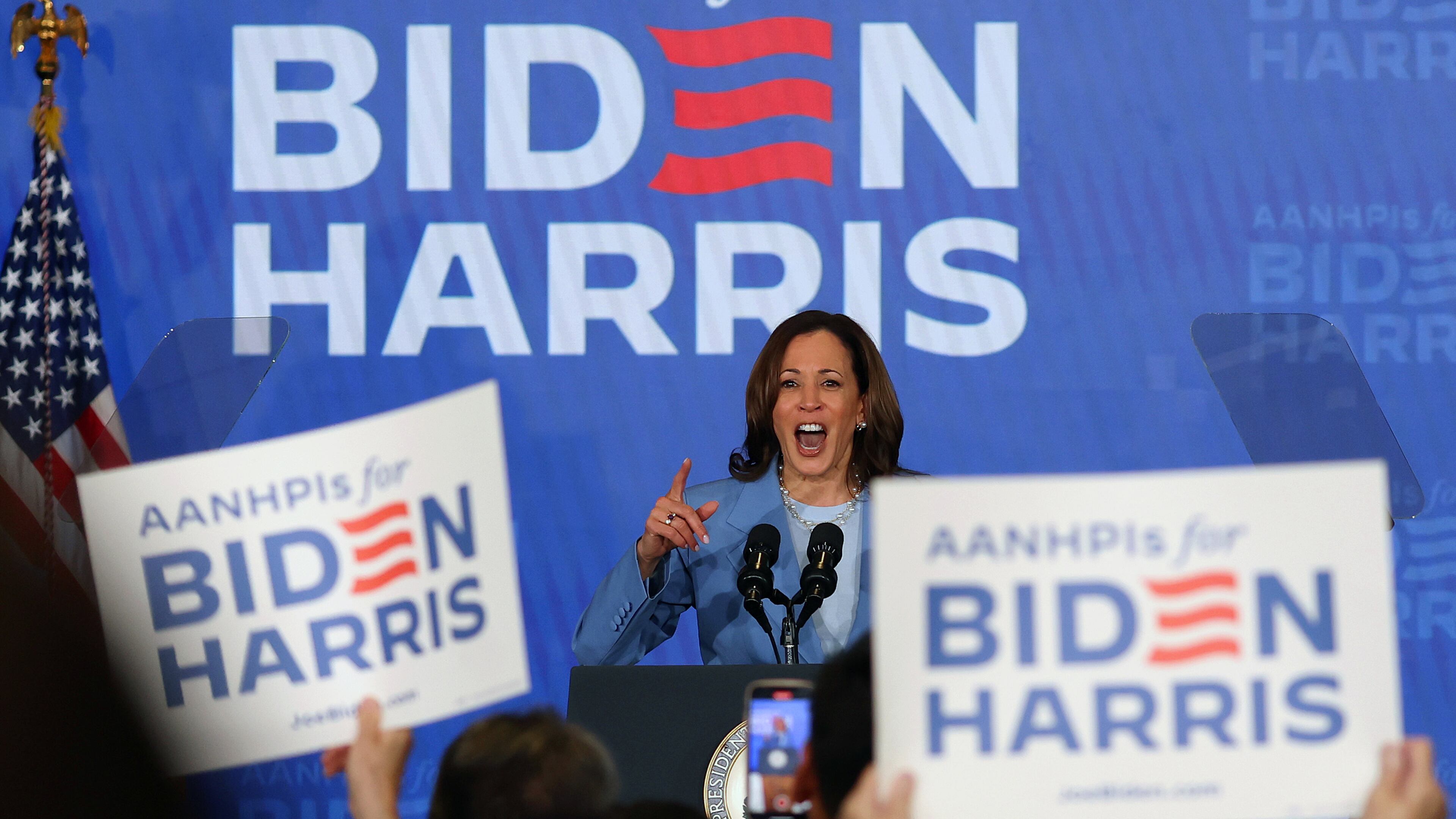 U.S. Vice President Kamala Harris' mother is from India and her father is a Black Jamaican. Asian Americans, who form one of the fastest-growing voting blocs in Georgia, say they're excited that Harris could top the Democratic ticket in this year's election, but they also want to see where she comes down on policy, such as her approach to the Israel-Hamas war. (Justin Sullivan/Getty Images/TNS)