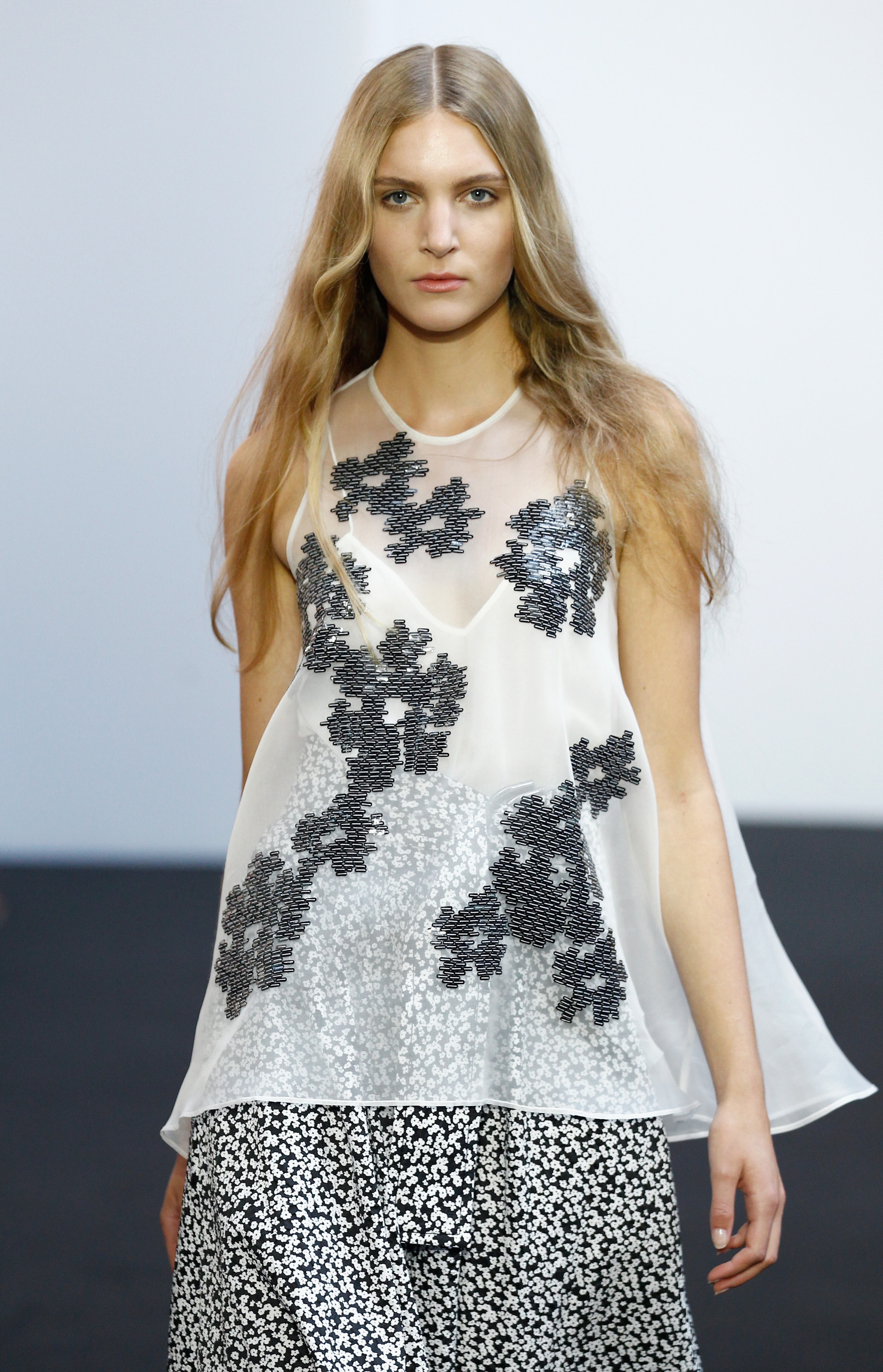 BERLIN, GERMANY - JULY 10: A model walks the runway at the Schumacher show during the Mercedes-Benz Fashion Week Spring/Summer 2015 at Sankt Elisabeth Kirche on July 10, 2014 in Berlin, Germany. (Photo by Peter Michael Dills/Getty Images for Schumacher)