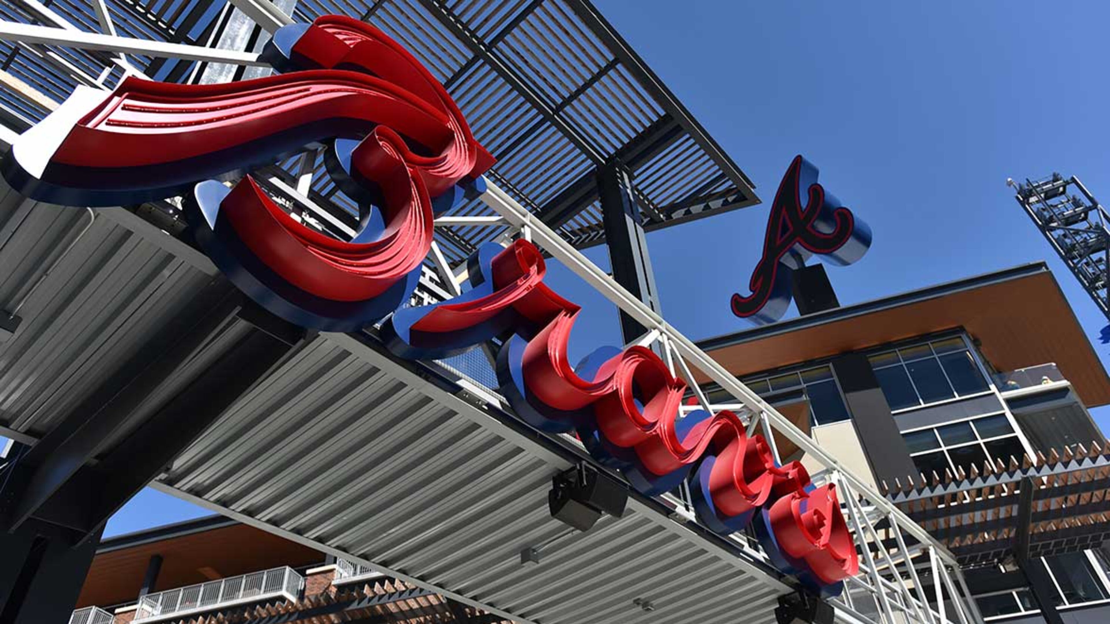 A view of the new SunTrust Park from The Battery Atlanta plaza. The first Braves home game will be an exhibition game against the New York Yankees on March 31.