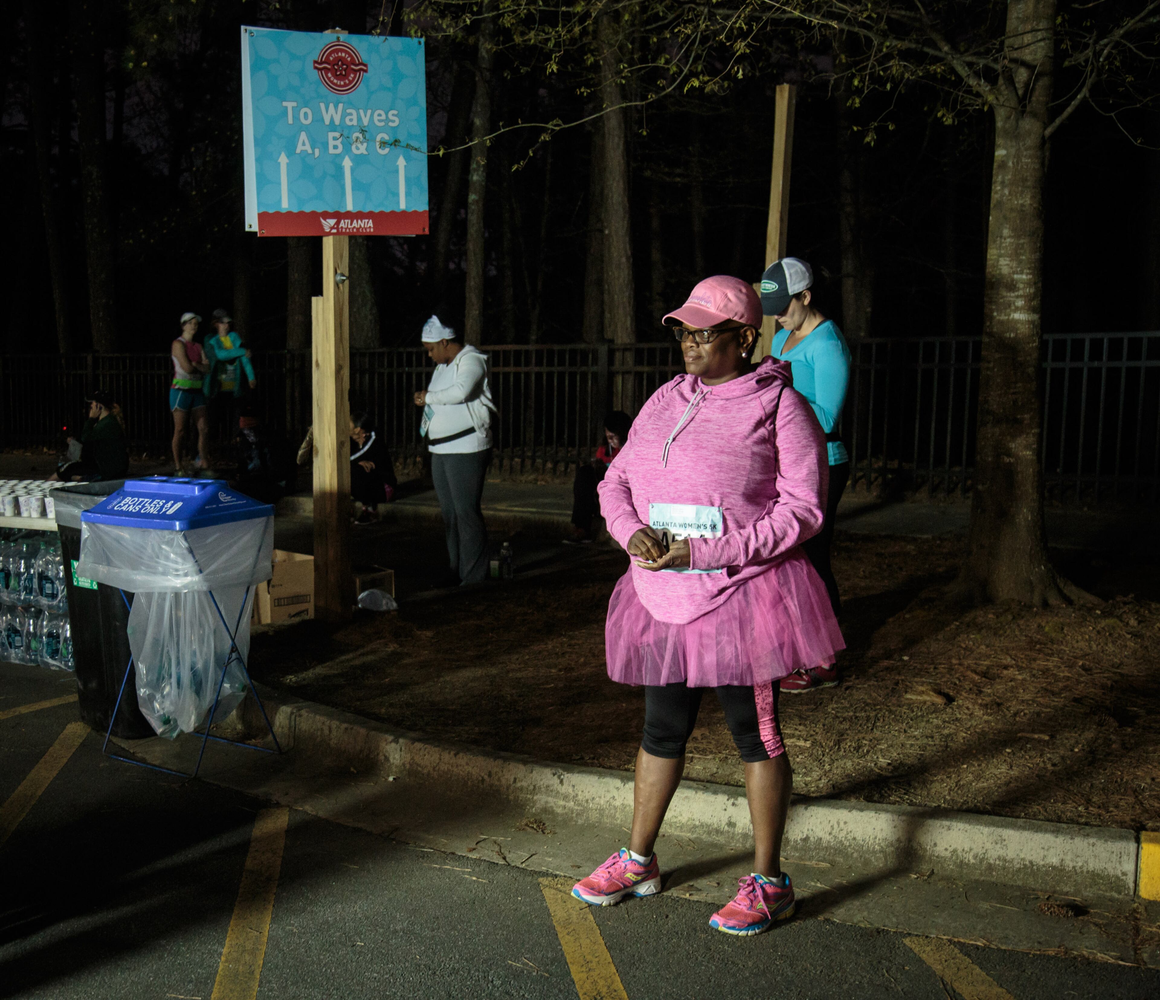 Dressed up in her pink tutu, Janice Ribinson waits for the start of the 2016 Atlanta Women's 5K run/walk on Saturday, March 26, 2016. STEVE SCHAEFER / SPECIAL TO THE AJC