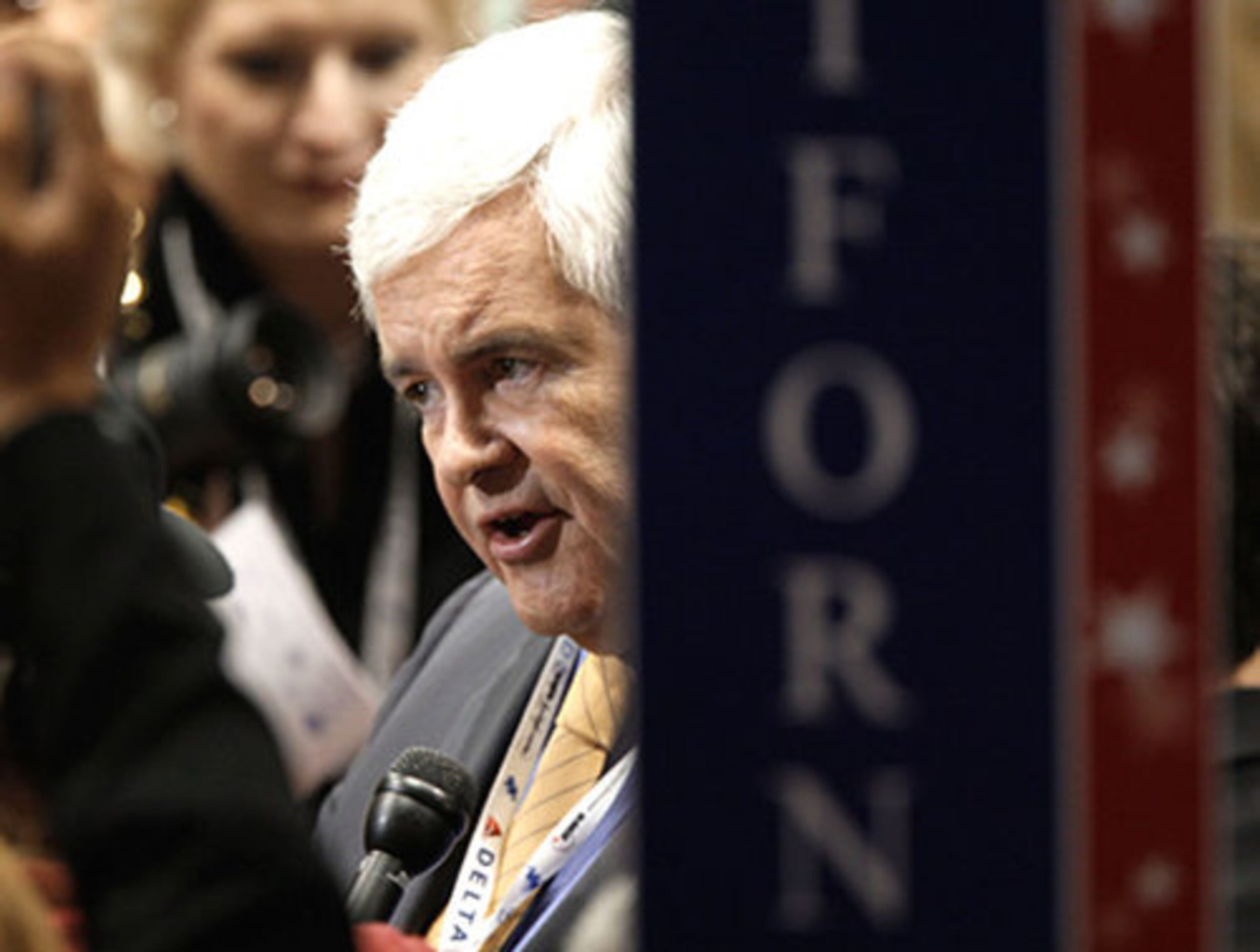 Author, TV commercial star and former U.S. House Speaker Newt Gingrich of Georgia is seen as he is being interviewed at the Republican National Convention.