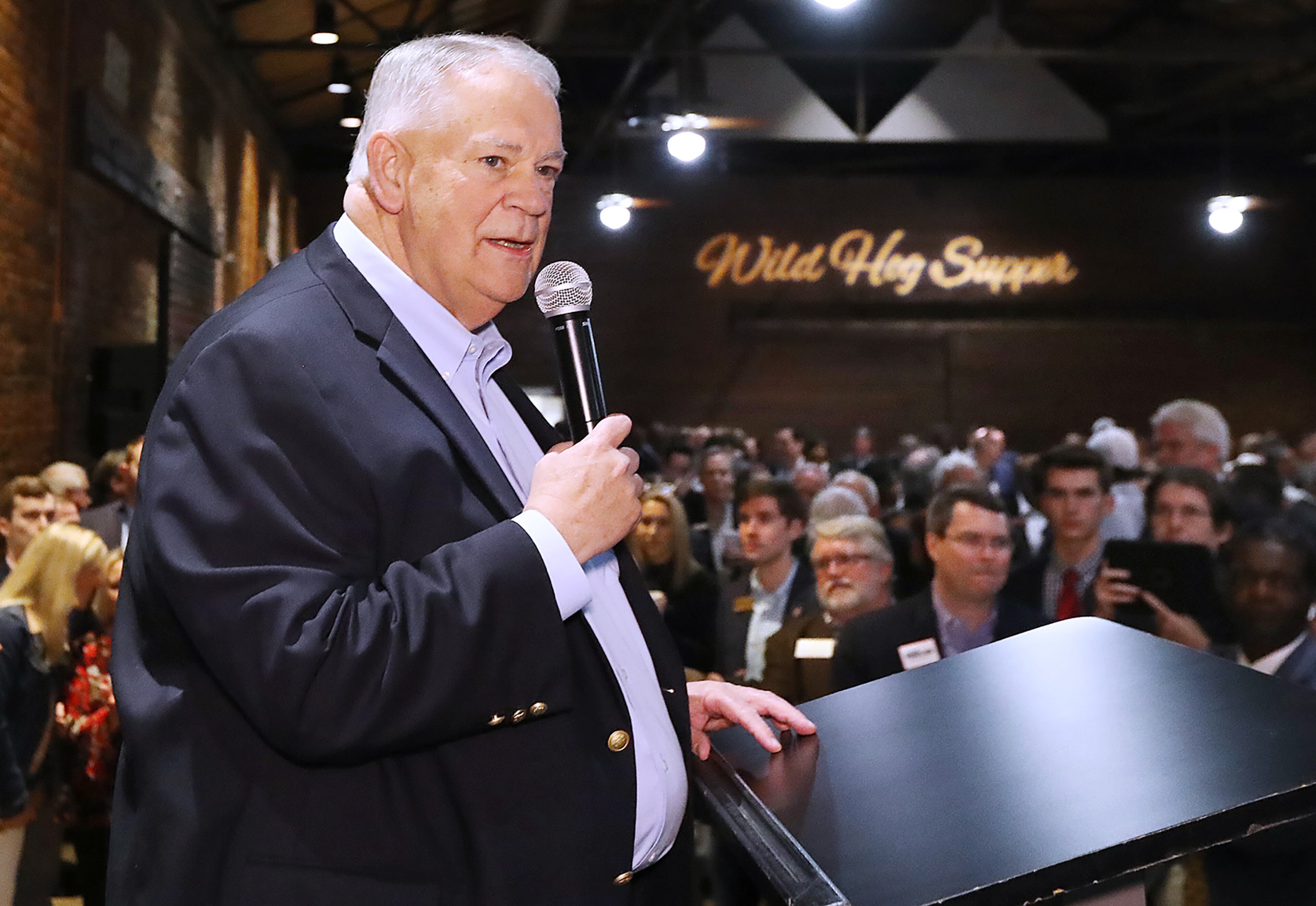 January 12, 2020 Atlanta: David Ralston, R, Speaker, welcomes the crowd to the Wild Hog Supper legislative kickoff event at the Georgia Freight Depot on Sunday, January 12, 2020, in Atlanta. Curtis Compton ccompton@ajc.com