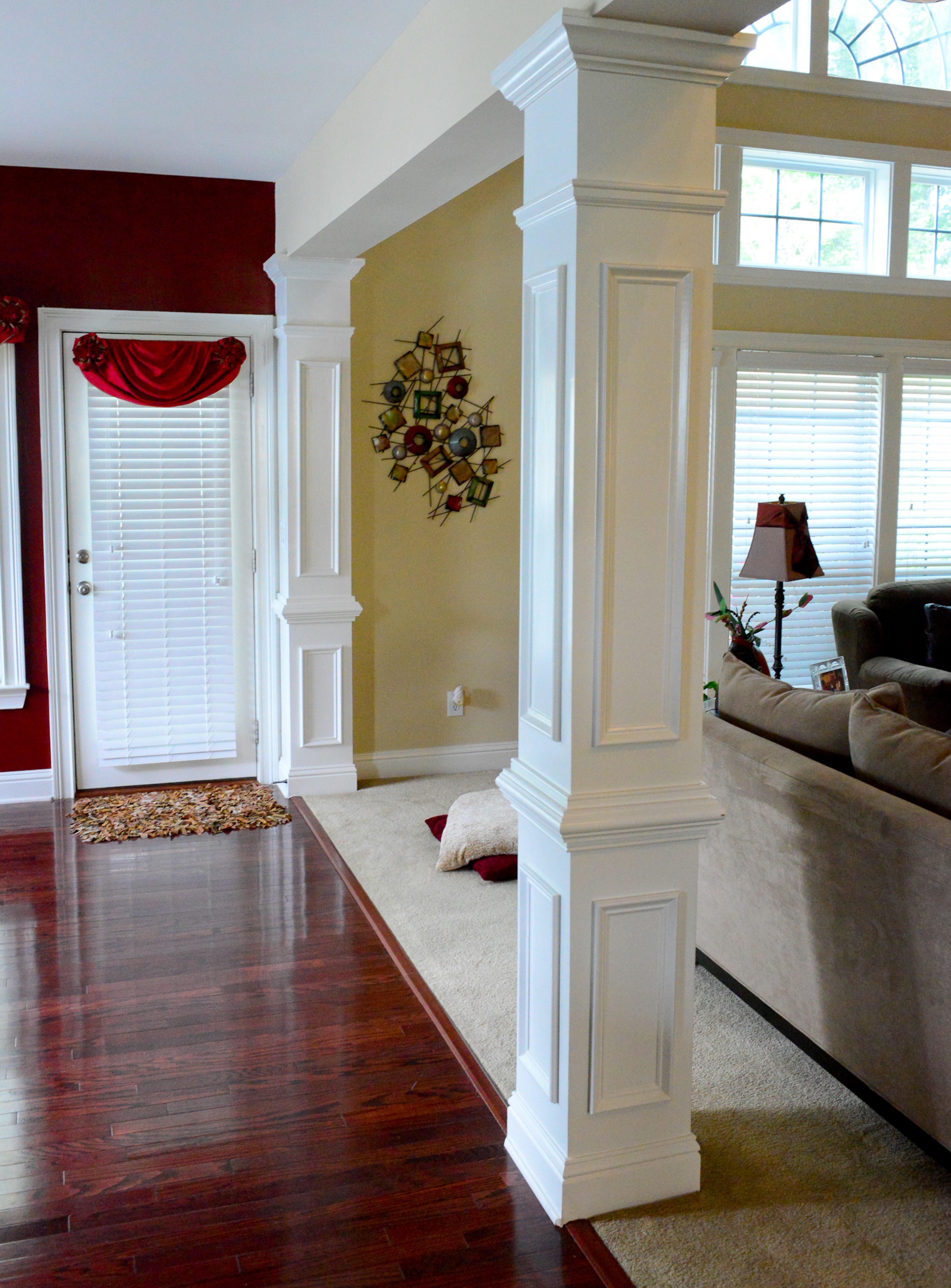 The columns separating the living area and the kitchen were in the builder's plans. Homeowner Frances Pace thinks they add charm in a more contemporary way to the two-story Ellenwood home.