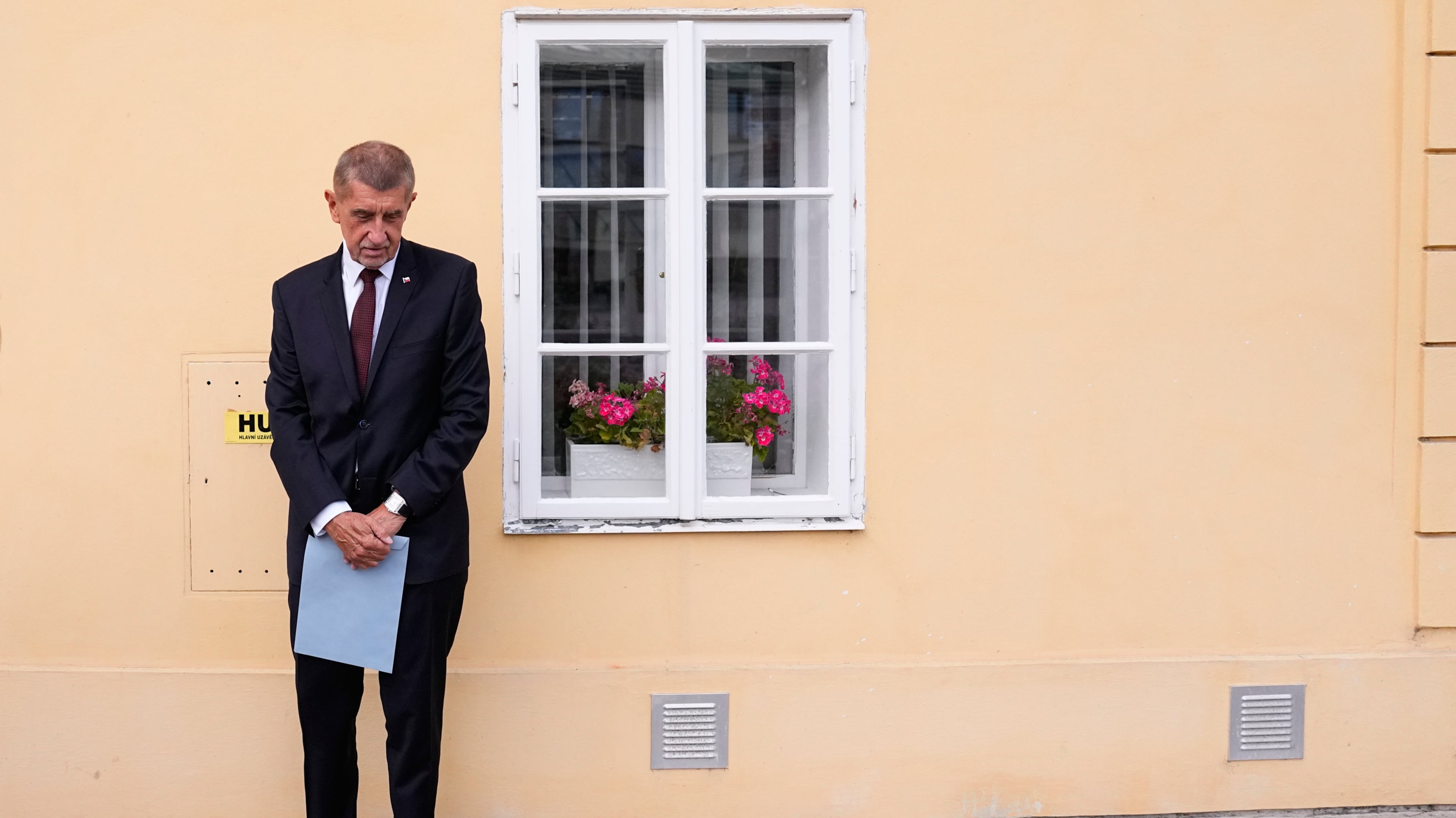 Czech Republic's Prime Minister Andrej Babis arrives to cast his vote during senate and local elections in Pruhonice, Czech Republic, Friday, Oct. 9, 2026. (AP Photo/Petr David Josek)