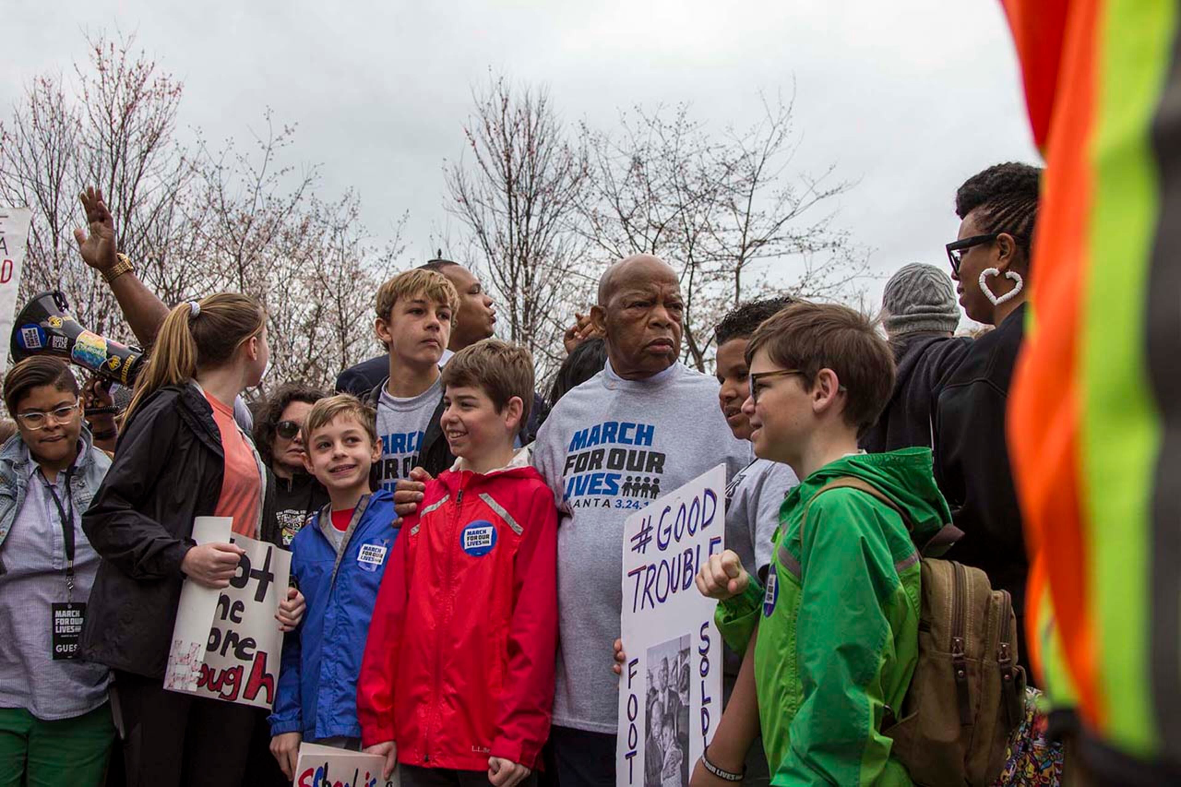Congressman John Lewis marches with students during the March for our Lives event in Atlanta, Georgia, on Saturday, March 24, 2018. (REANN HUBER/REANN.HUBER@AJC.COM)