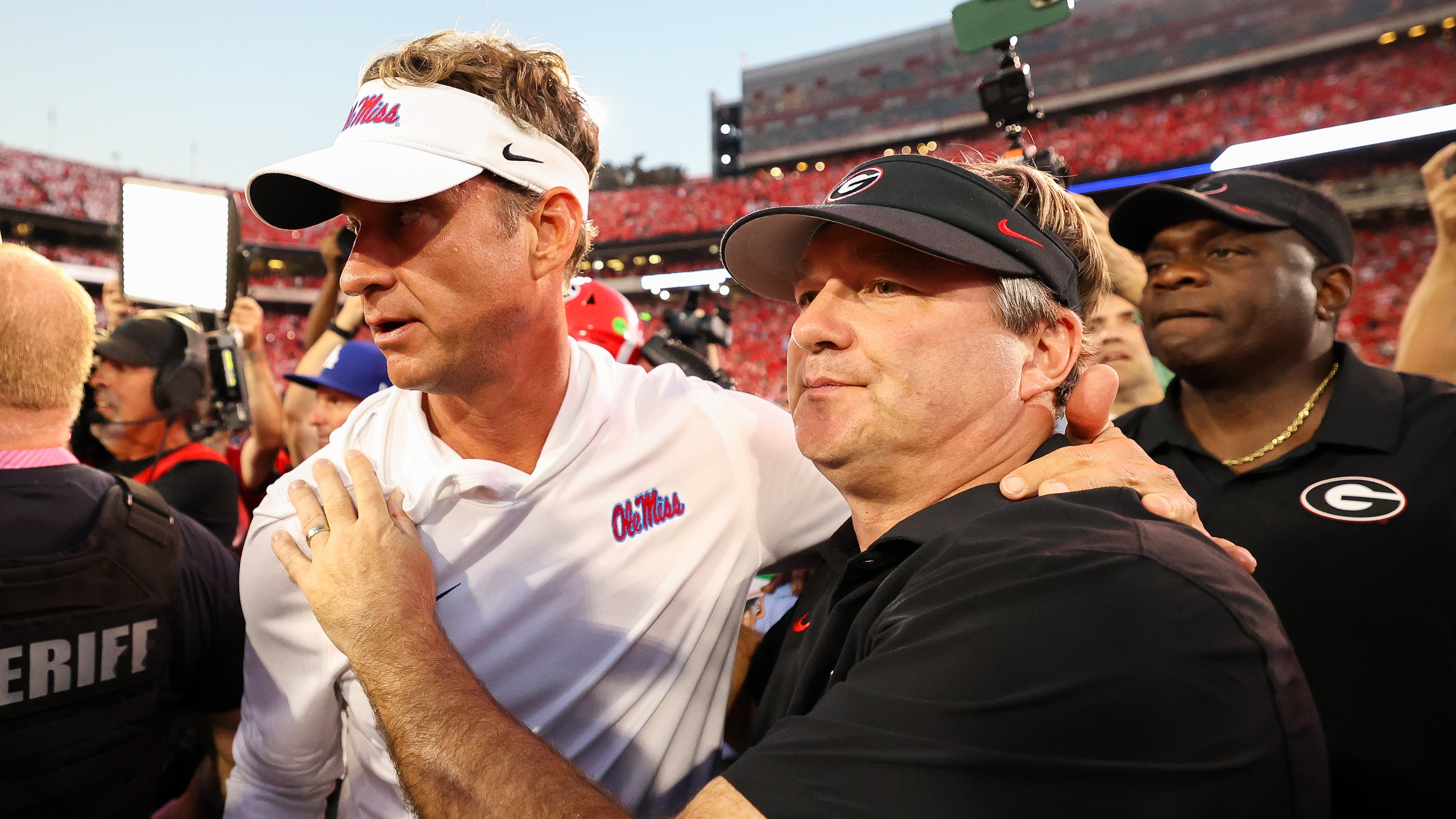 Lane Kiffin and Kirby Smart were among the coaches and leaders sounding off at SEC spring meetings. (Colin Hubbard/AP)