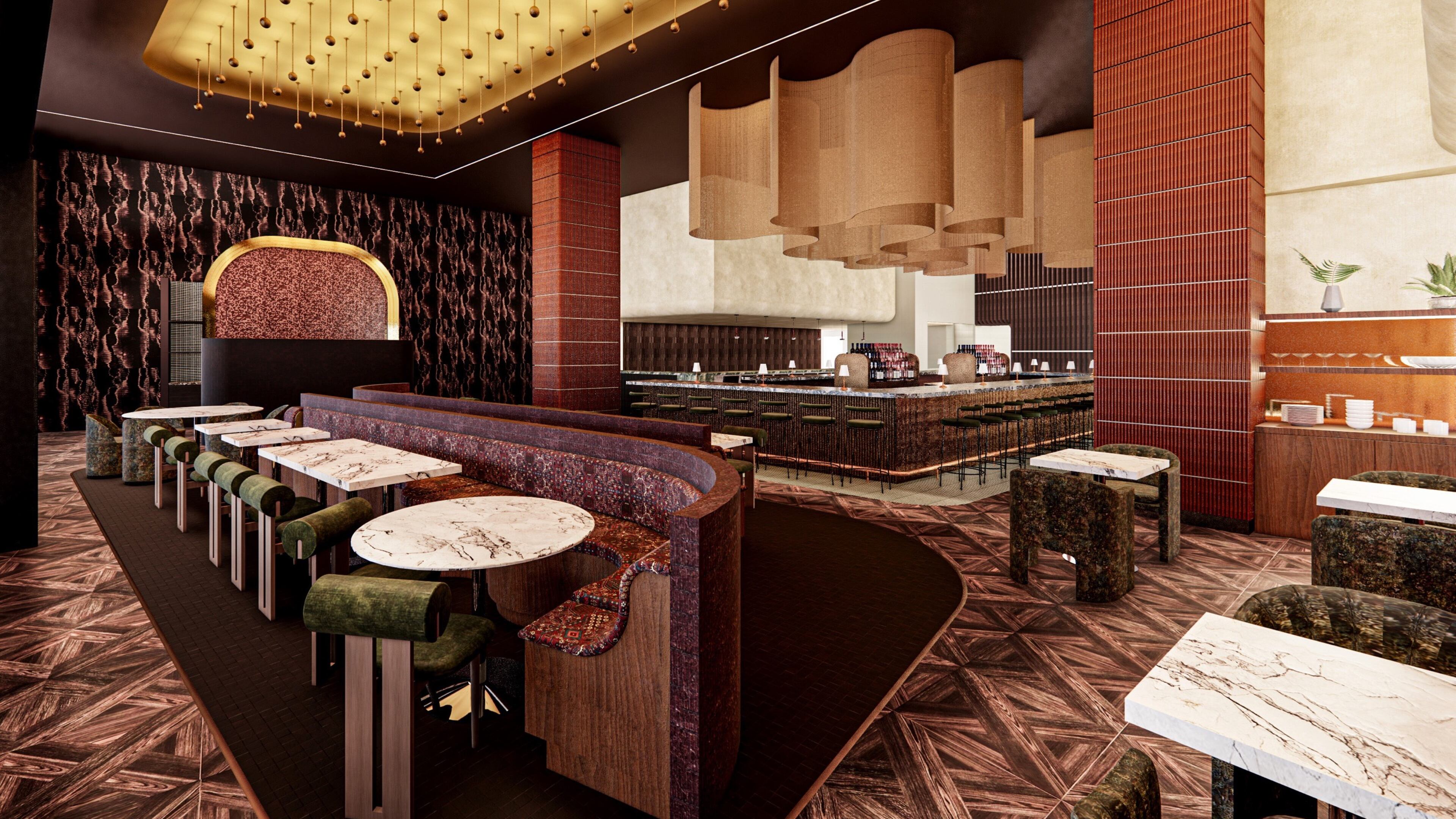 Rendering of Eden, a forthcoming French-inspired Mediterranean concept from the team behind Delbar and Bibi Eatery.
