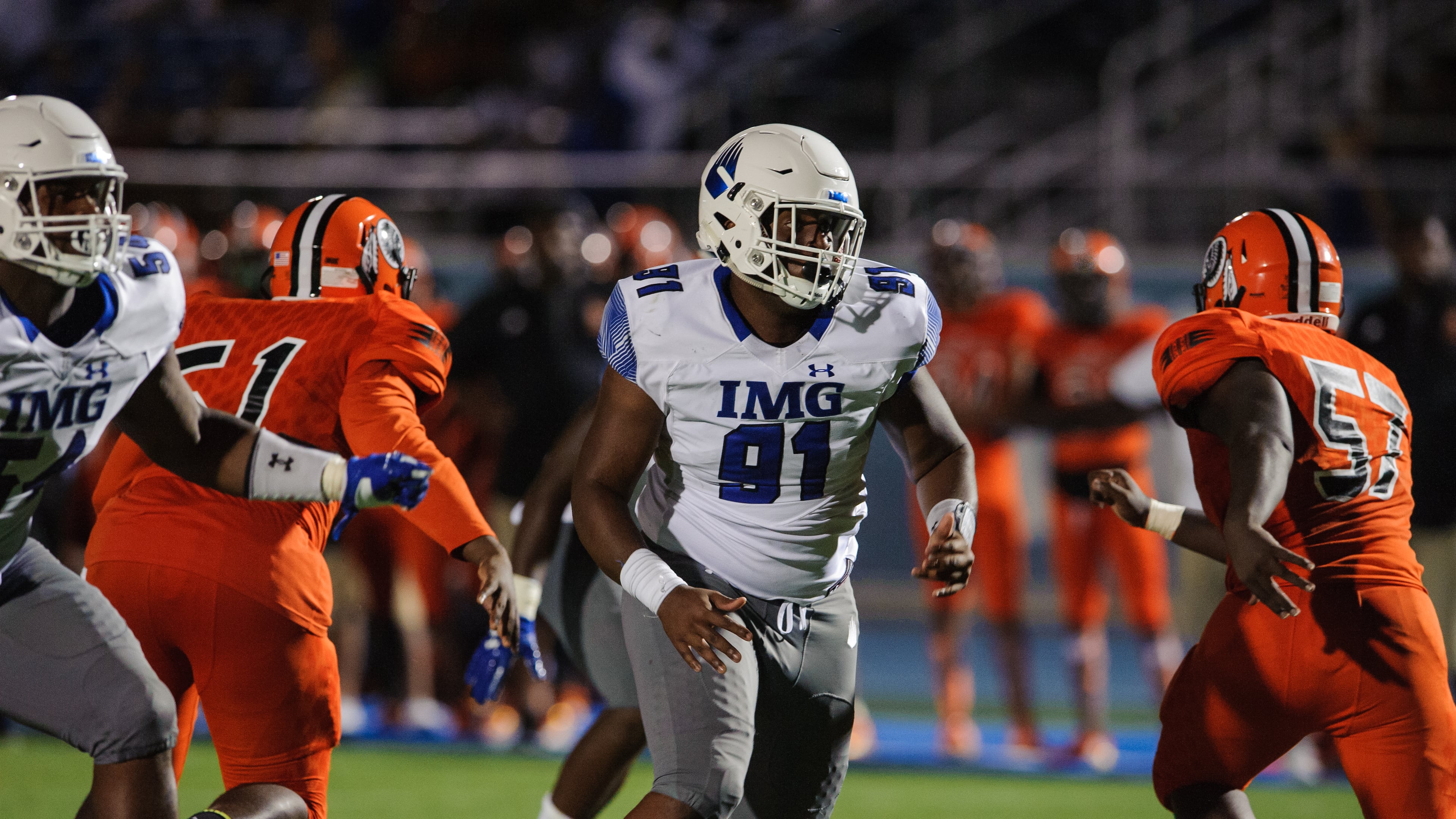IMG Academy defeats Carol City in Bradenton, Fla., on Friday, August 18, 2017. IMG is the world's largest and most advanced multi-sport and education complex for youth, collegiate, professional and adult athletes. / (August 18, 2017; Photo by Casey Brooke Lawson)