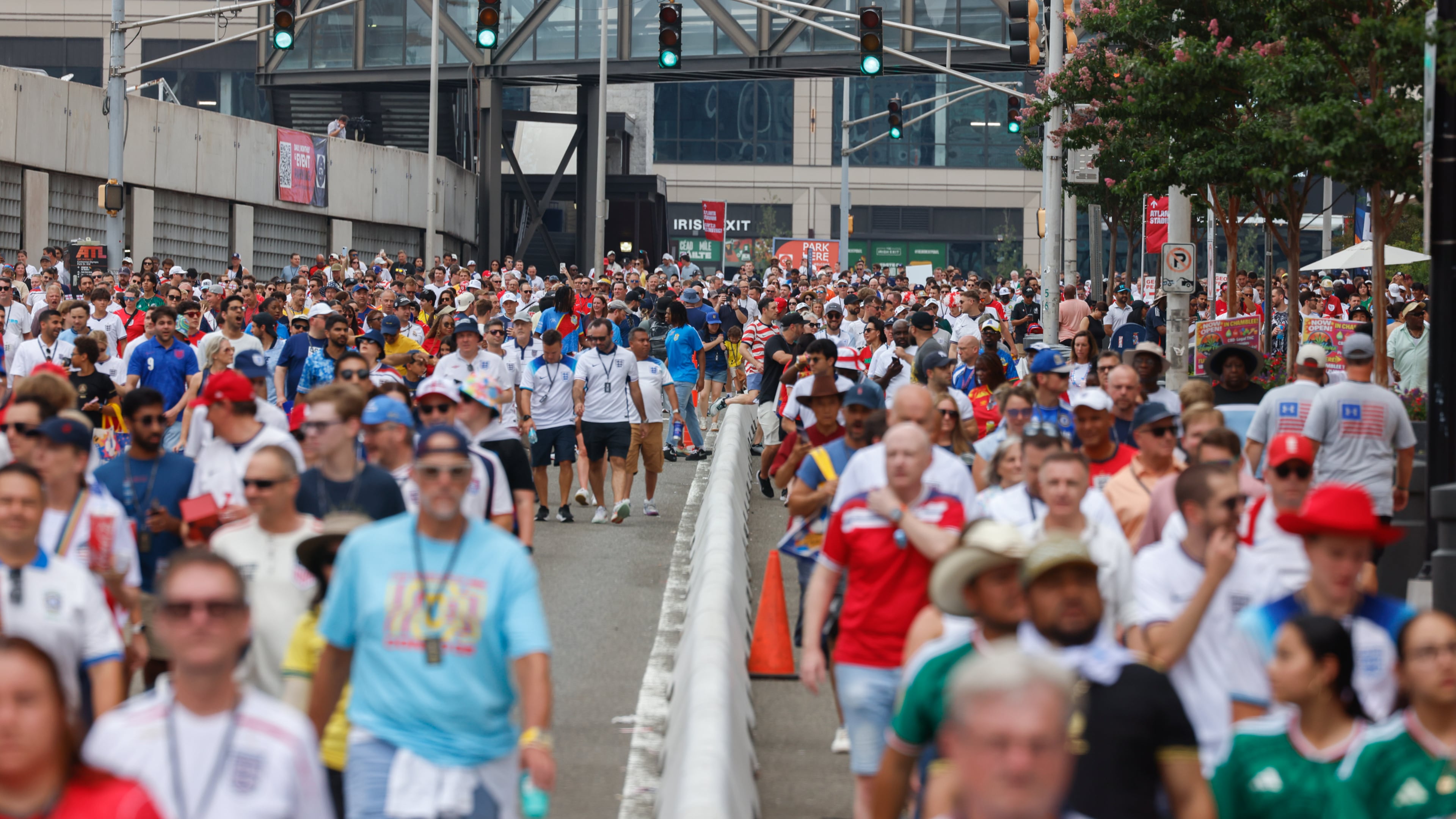 Fans leave Atlanta Stadium (Mercedes-Benz Stadium) after the England versus Congo FIFA World Cup game in Atlanta on July 1, 2026. England won 2-1 in the knockout round of 32. (Arvin Temkar/AJC)