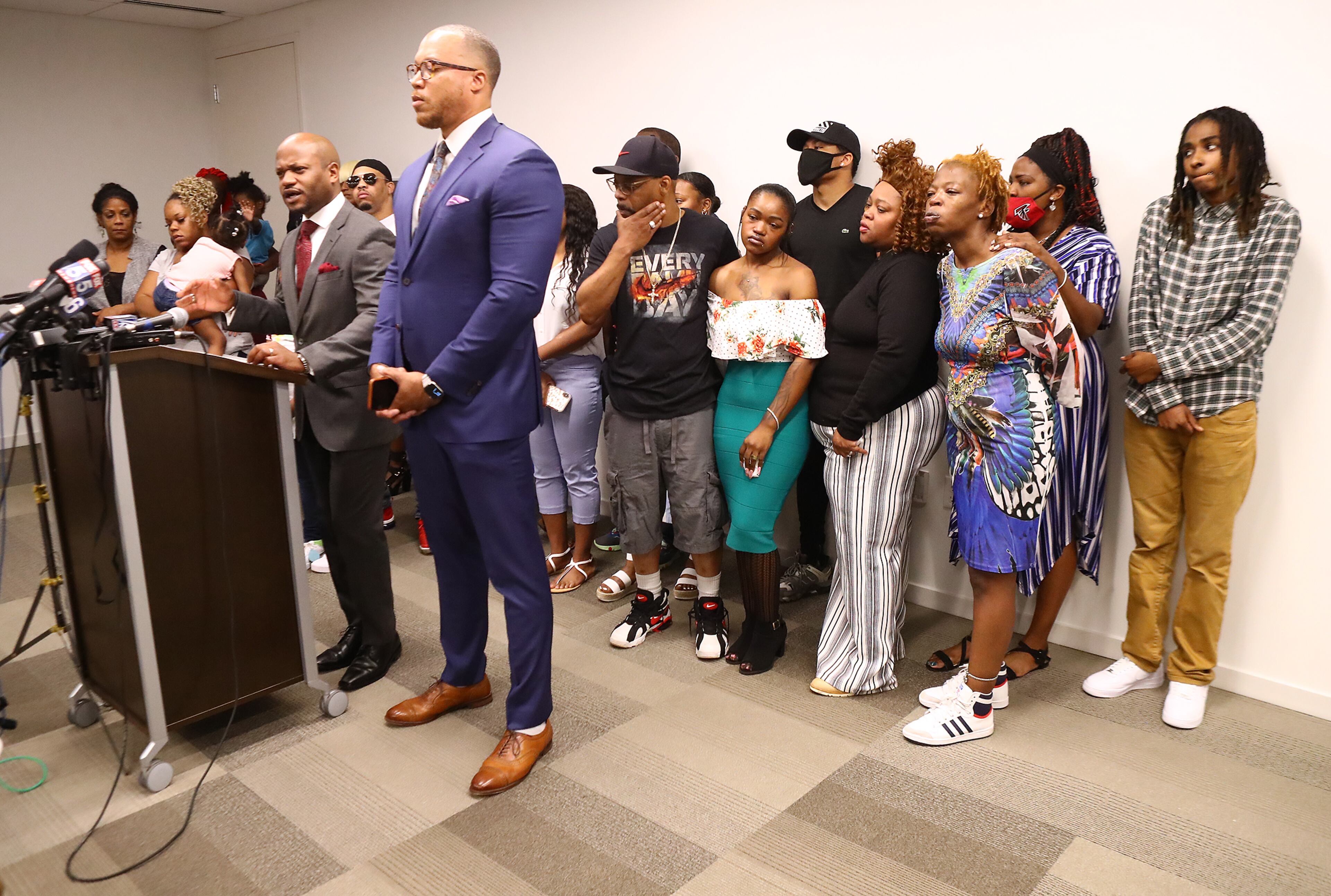 061520 Atlanta: Attorneys Chris Stewart (left) and Justin MIller speak during the Rayshard Brooks family press conference on Monday, June 15, 2020, in Atlanta. Brooks was killed by an APD officer Friday. Curtis Compton ccompton@ajc.com