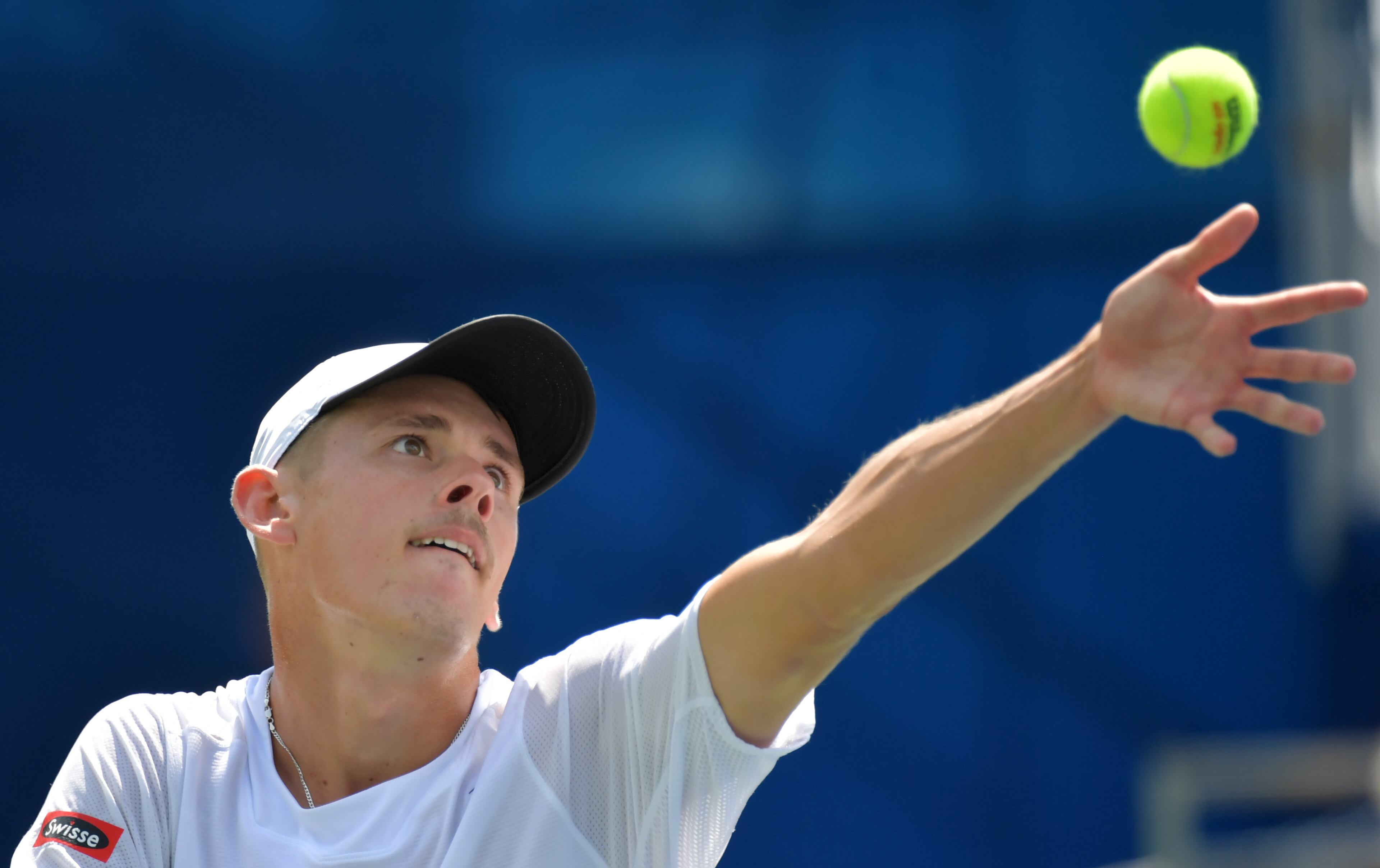 July 27, 2019 Atlanta - Alex de Minaur serves the ball against Reilly Opelka in the singles semi-finals of BB&T Atlanta Open at Atlantic Station in Atlanta on Saturday, July 27, 2019. (Hyosub Shin / Hyosub.Shin@ajc.com)