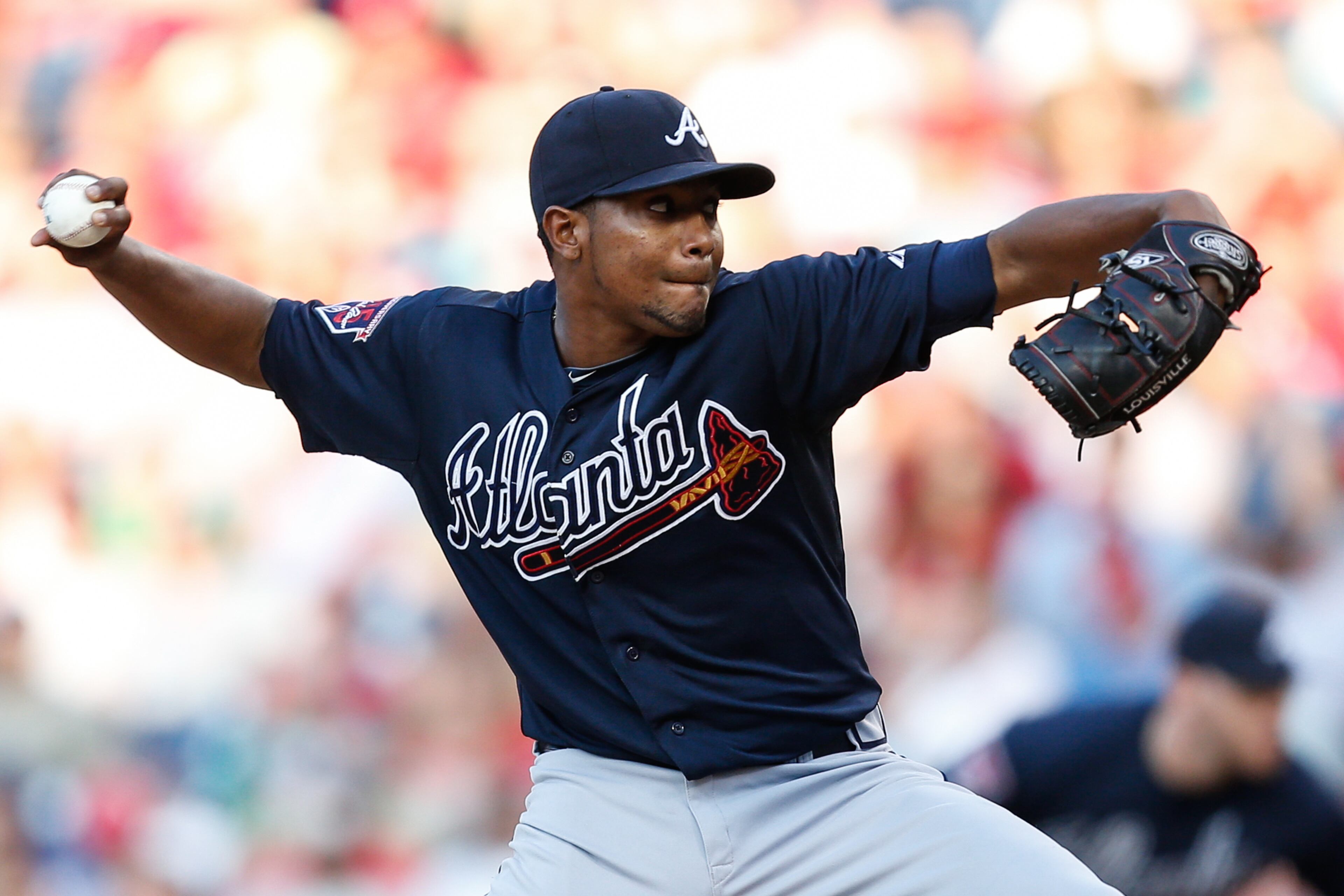 PHILADELPHIA, PA - JUNE 27: Starting pitcher Julio Teheran #49 of the Atlanta Braves throws a pitch in the first inning of the game against the Philadelphia Phillies at Citizens Bank Park on June 27, 2014 in Philadelphia, Pennsylvania. (Photo by Brian Garfinkel/Getty Images)