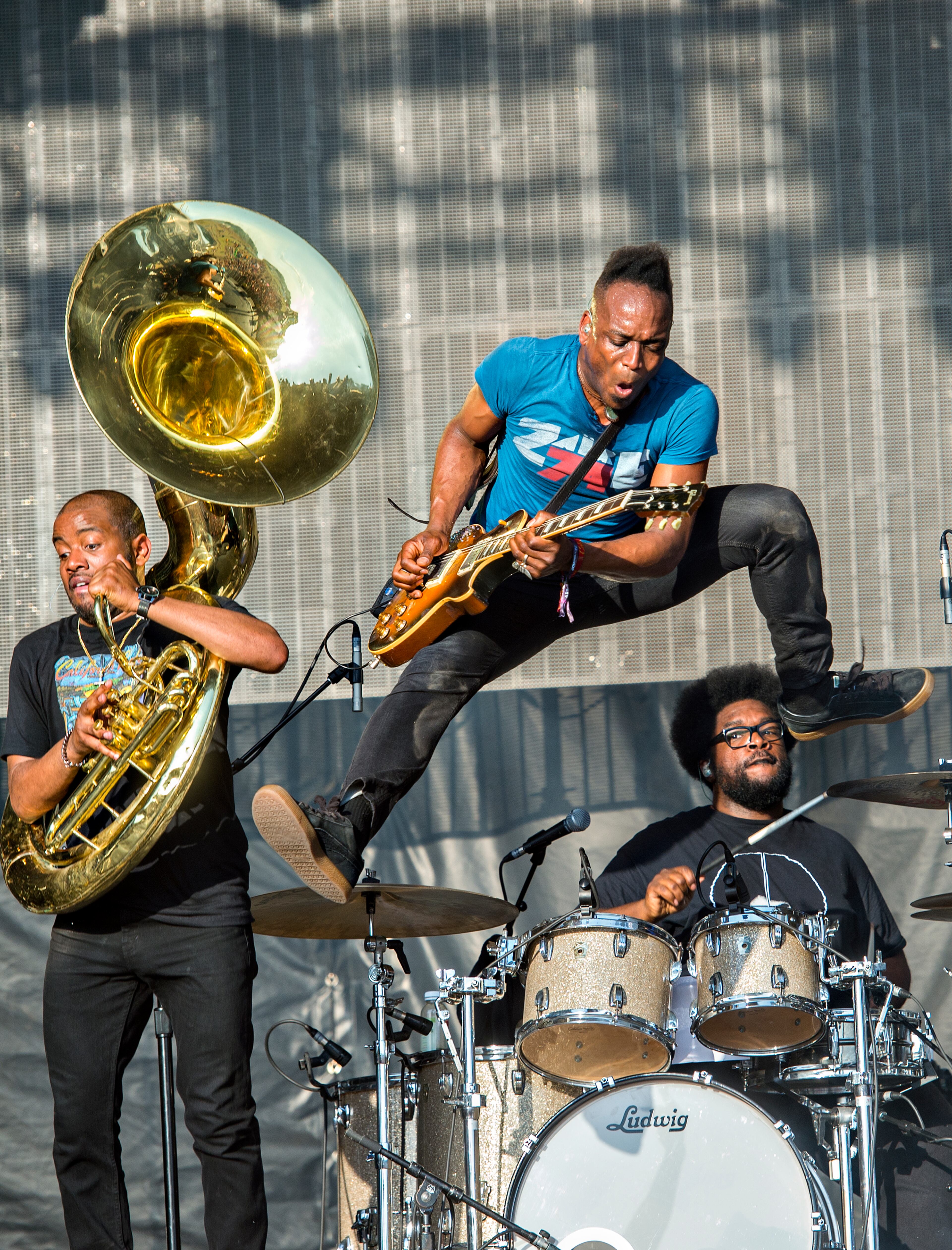 Damon Bryson and Kirk Douglas give Questlove his own show with their on-stage antics at last year's CounterPoint music festival. Photo: JONATHAN PHILLIPS / SPECIAL TO THE AJC