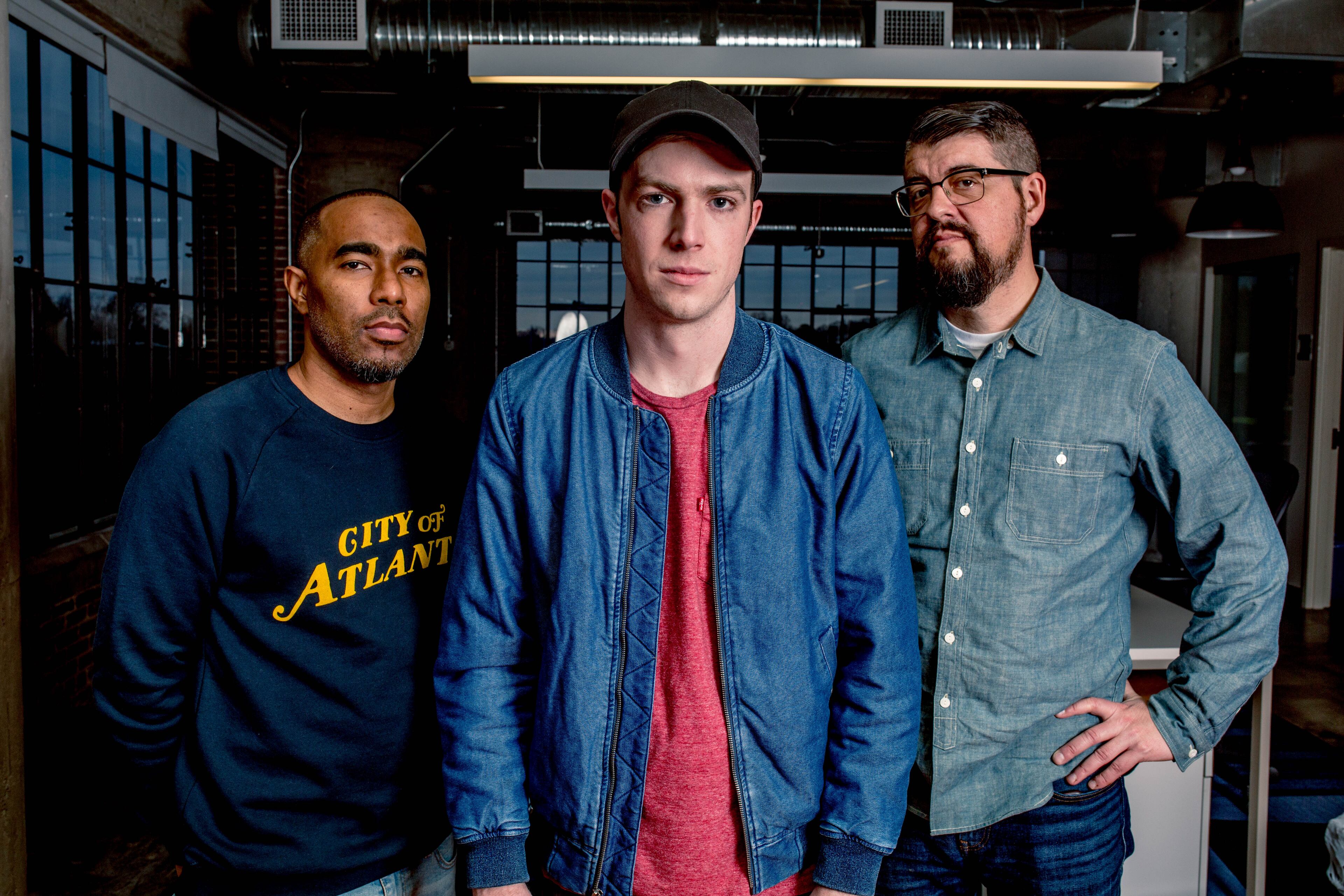 Donald Albright, Payne Lindsey and Jason Hoch are the primary team members creating the podcast “Atlanta Monster” and its upcoming season to be called “Monster: The Zodiac Killer” next year. CREDIT: Ousman Sahko
