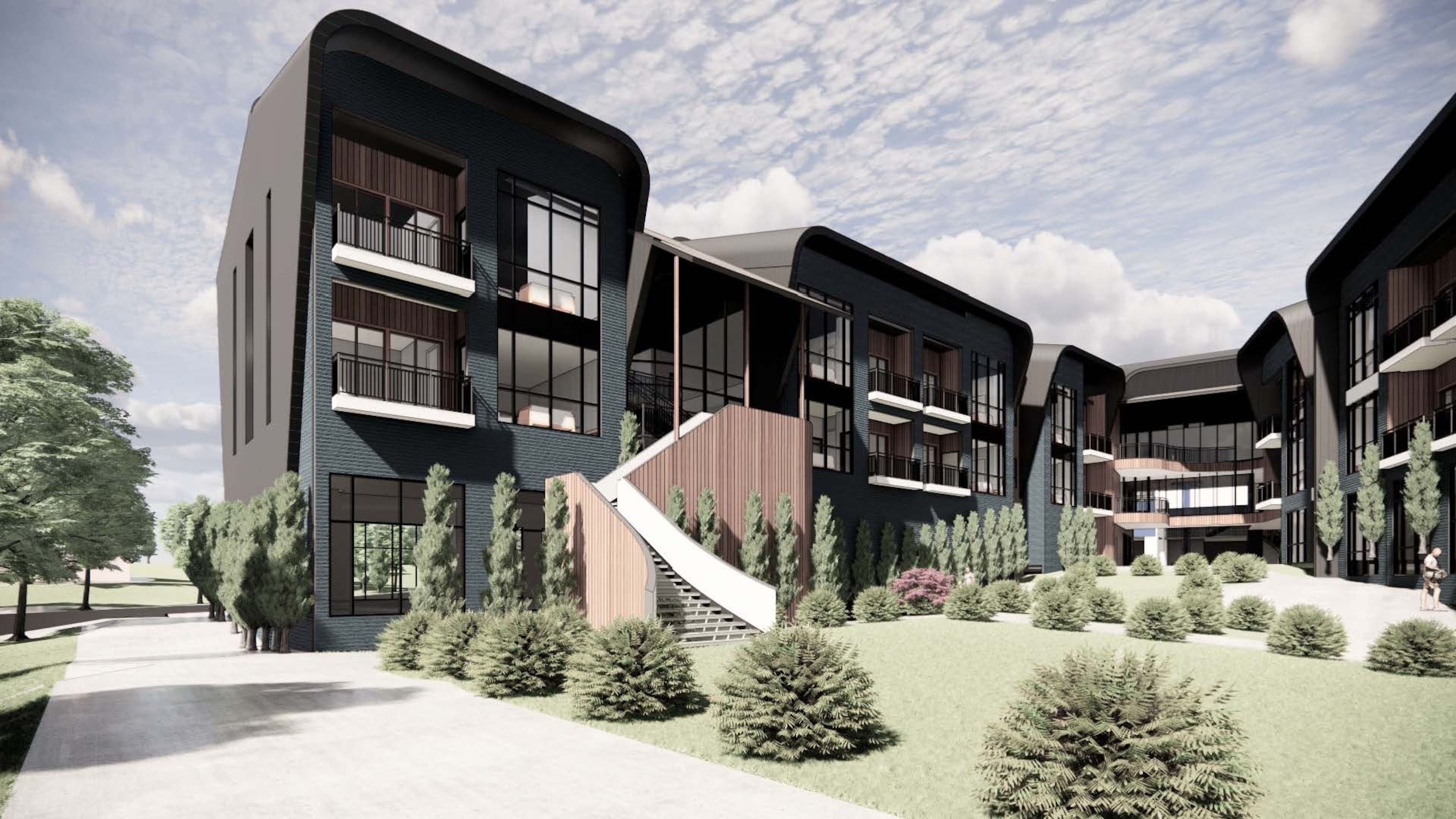 This is a rendering of a planned "aging-in-place" facility within Serenbe, a mixed-use district about 35 miles south of Atlanta. The facility was detailed in an April 2025 development of regional impact filing that laid out Serenbe's future expansion plans. (Courtesy of Serenbe Development)