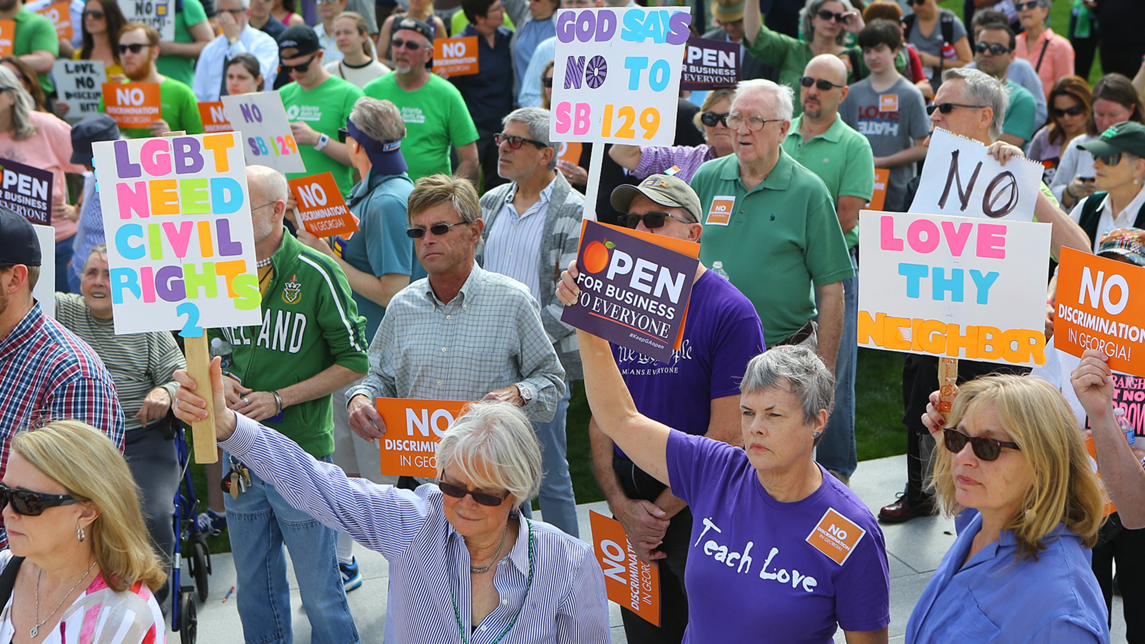 Crowd rallies against SB 129, the religious liberty bill, at the Georgia Capitol in March.