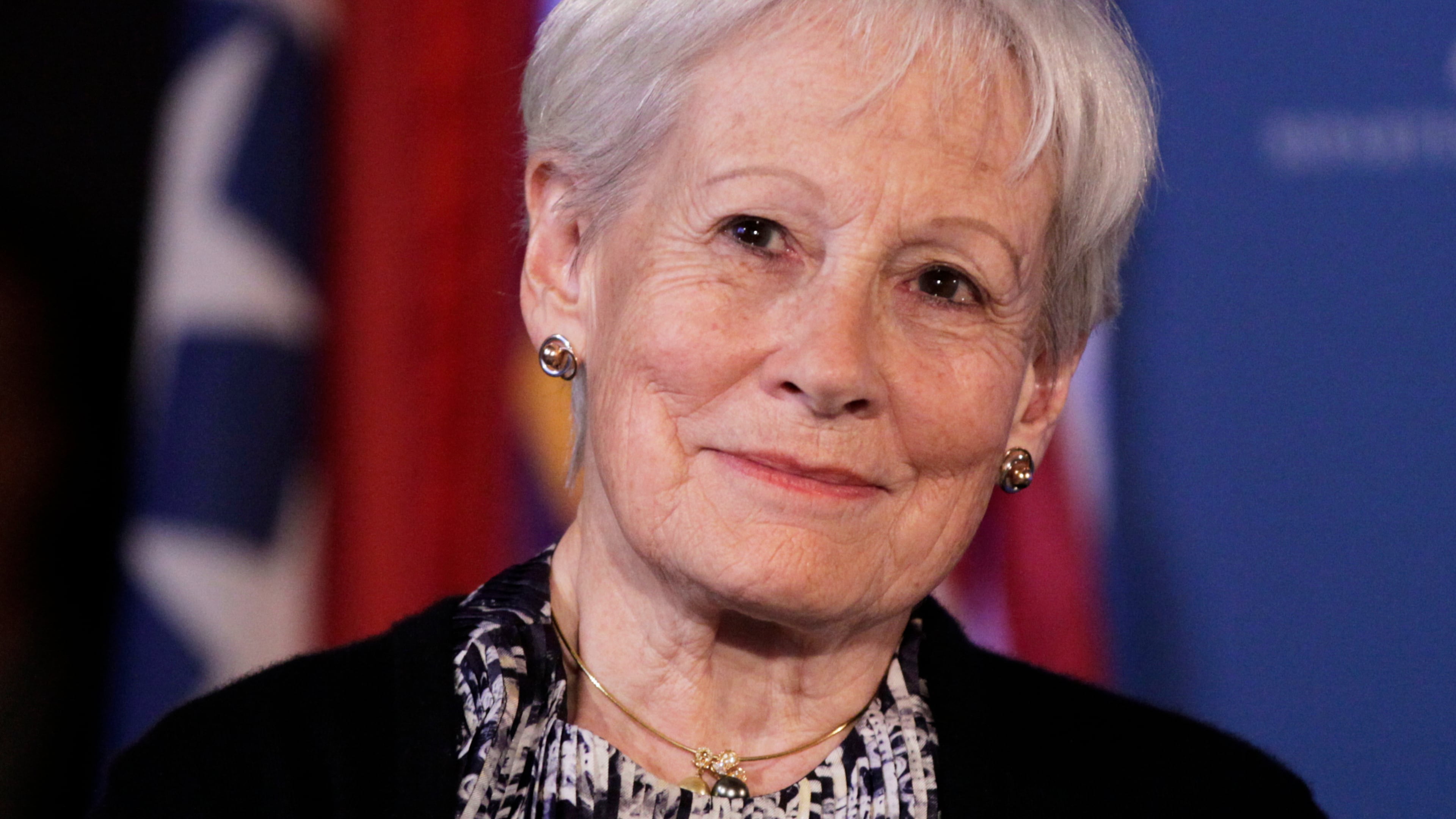 FILE - Former Sen. Nancy Kassebaum Baker, R-Kansas, looks to the stage during, "A Century of Service," honoring former Senate Majority Leaders Bob Dole and Howard Baker, her husband, at Mellon Auditorium, March 21, 2012, in Washington. (AP Photo/Carolyn Kaster, File)