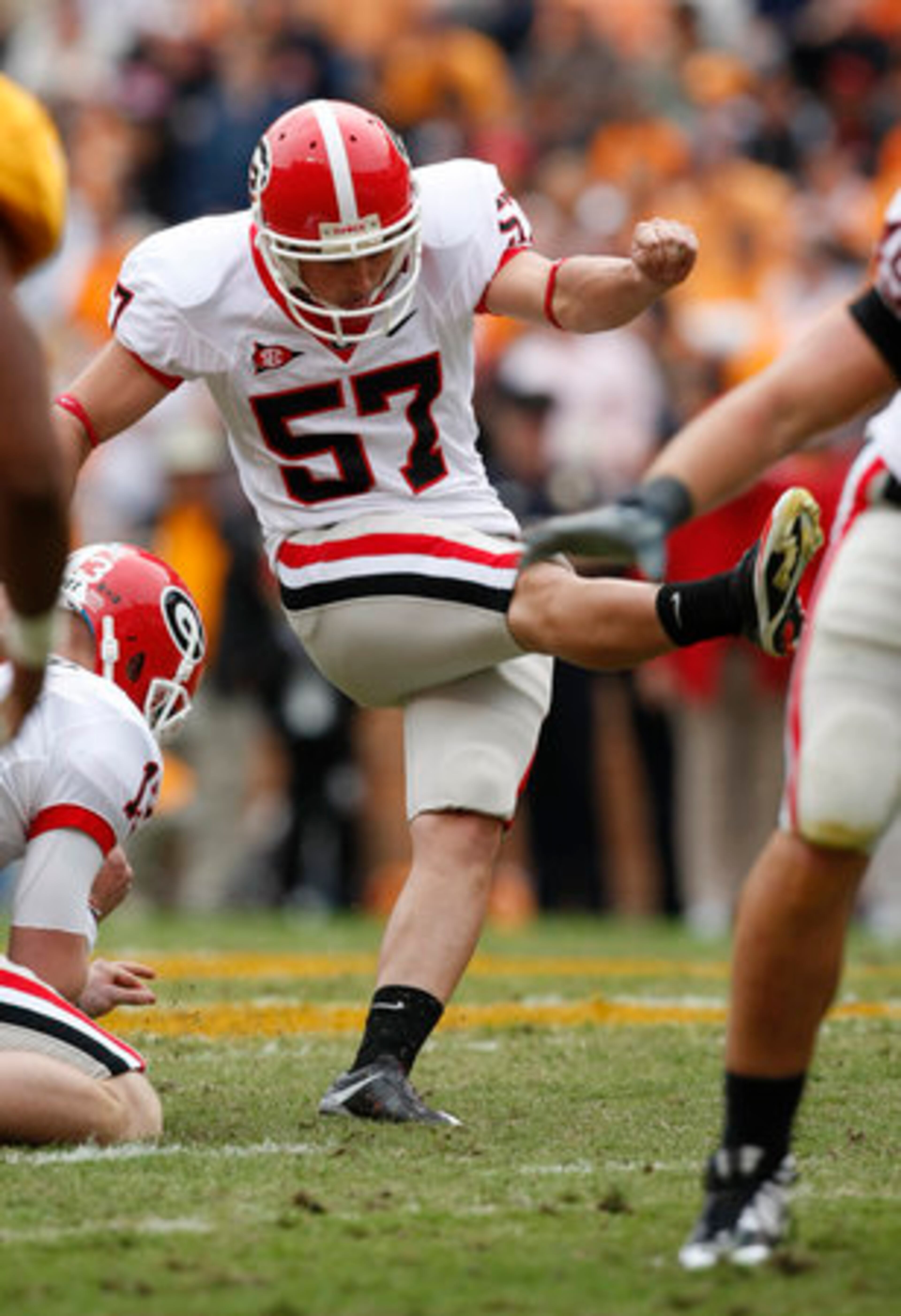 Georgia's Blair Walsh follows through on a 52-yard field goal which cut the deficit to 14-10 in the second quarter.