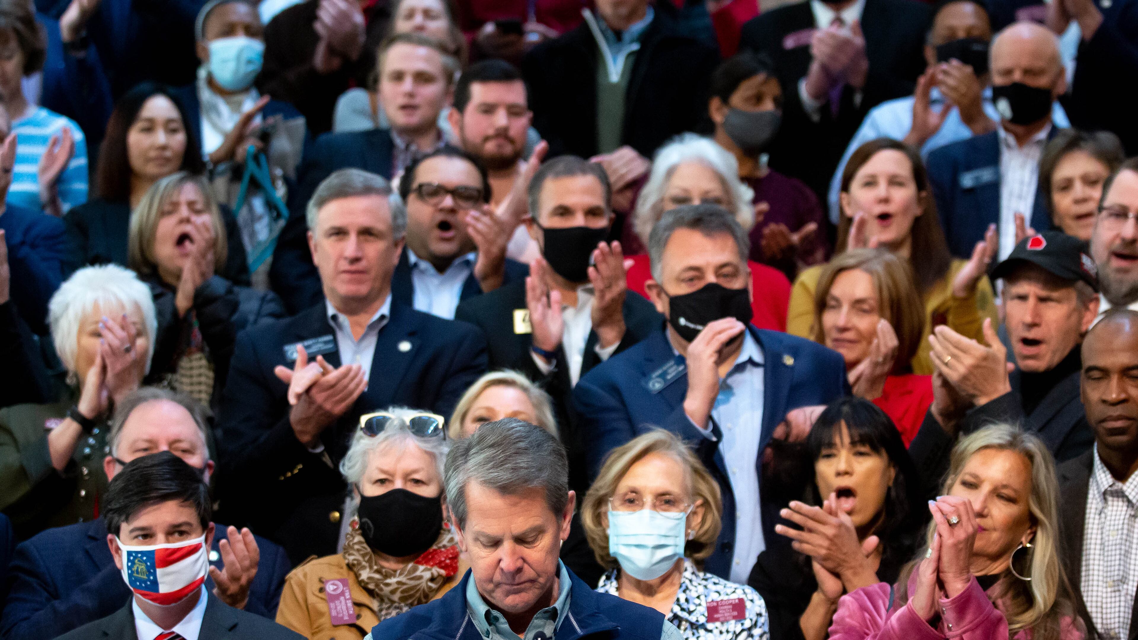 Gov. Brian Kemp speaks at a press conference at the Capitol on Saturday, April 3, 2021, as he and his supporters blast Major League Baseball's decision to move the All-Star game from Georgia over the state's new voting law. STEVE SCHAEFER FOR THE ATLANTA JOURNAL-CONSTITUTION