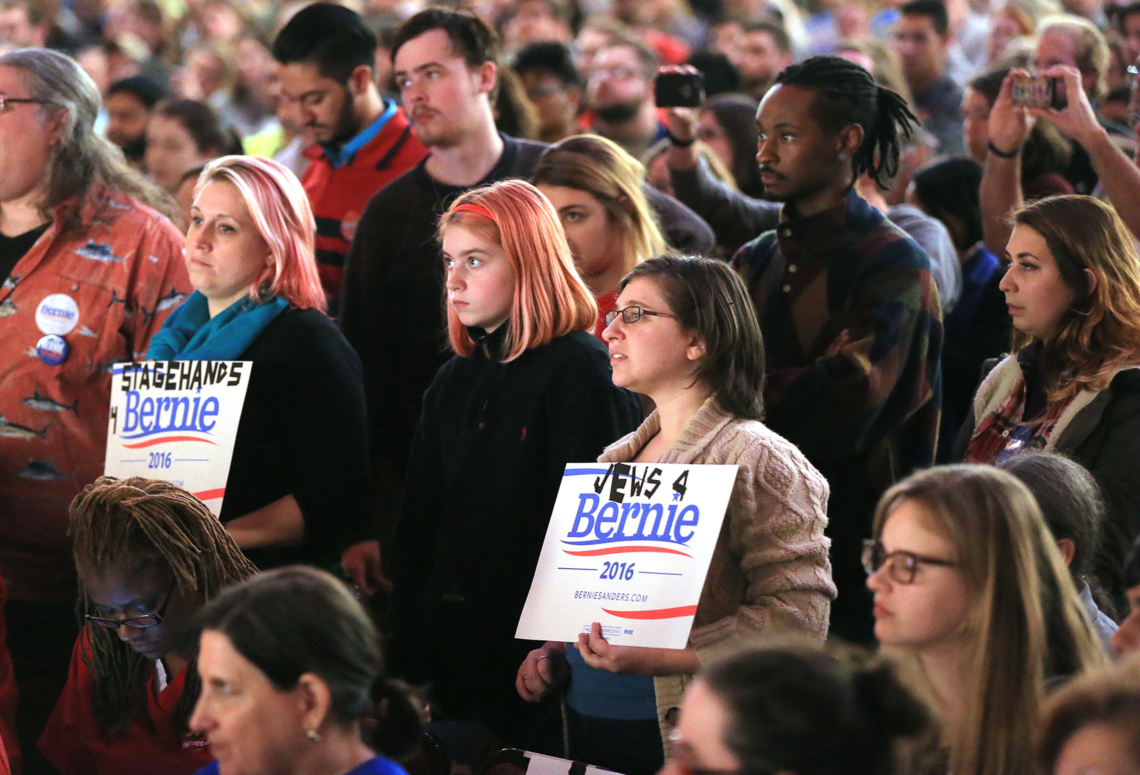 A crowd of youthful supporters listen as Democratic presidential candidate Bernie Sanders speaks at the Fox Theatre on Monday, Nov. 23, 2015, in Atlanta. Curtis Compton / ccompton@ajc.com