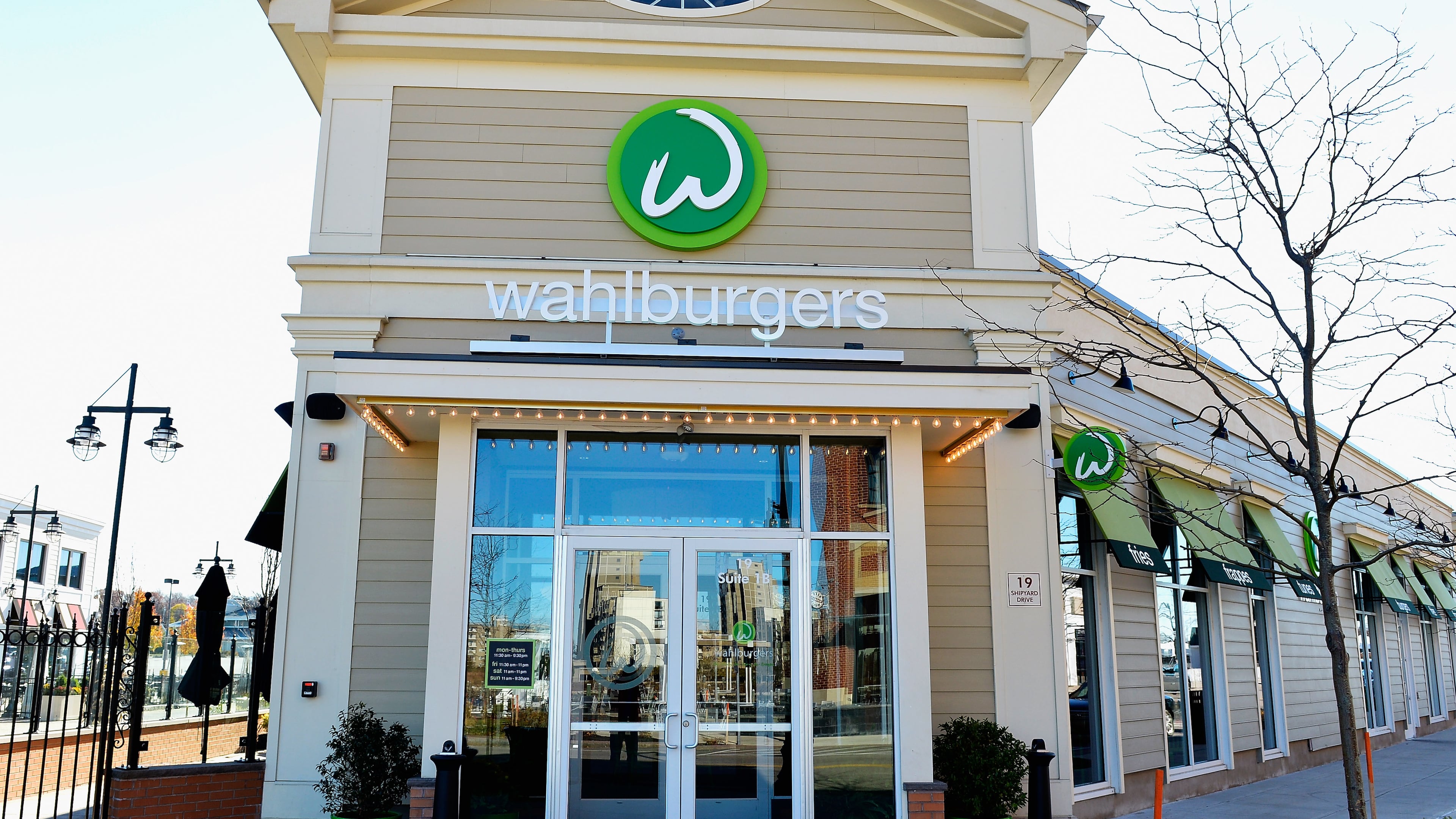 HINGHAM, MA - NOVEMBER 13: Exterior Views Of Wahlburgers Family Restaurant on November 13, 2013 in Hingham, Massachusetts. It was just announced that owners Mark Wahlberg and Donnie Wahlberg will produce and star in an upcoming A&E reality show based around the restaurant that they own. (Photo by Paul Marotta/Getty Images)
