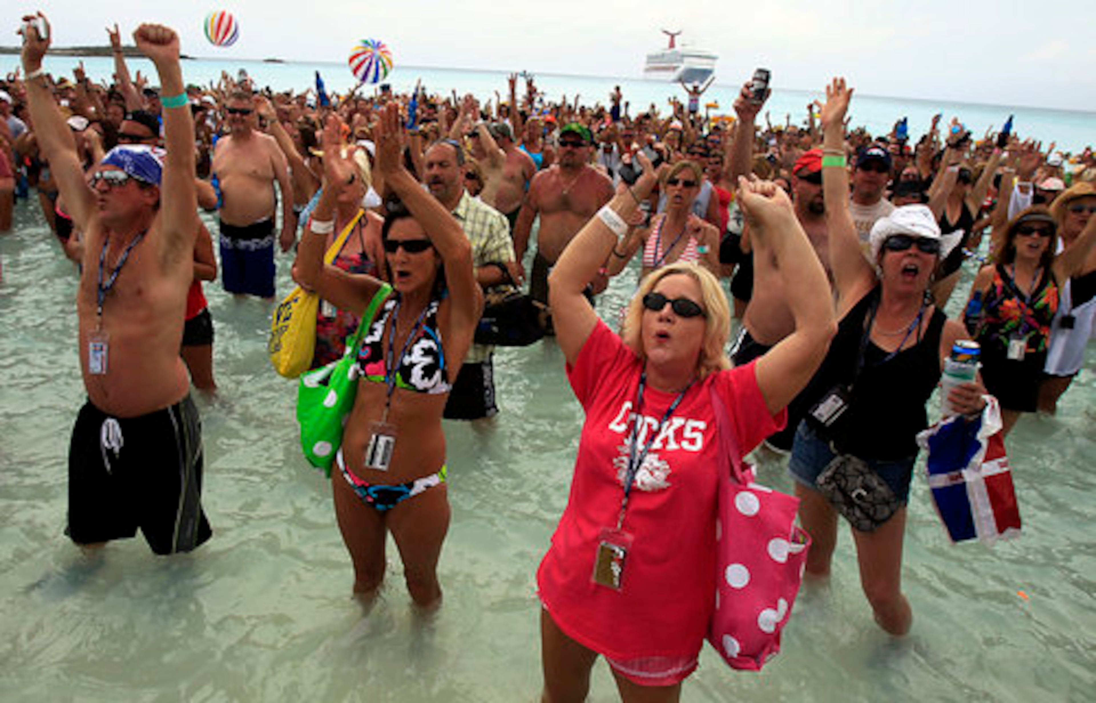 Once at Half Moon Cay, the Bahamas, Kid Rock entertains the more than 2,650 passengers with another show from the beach.