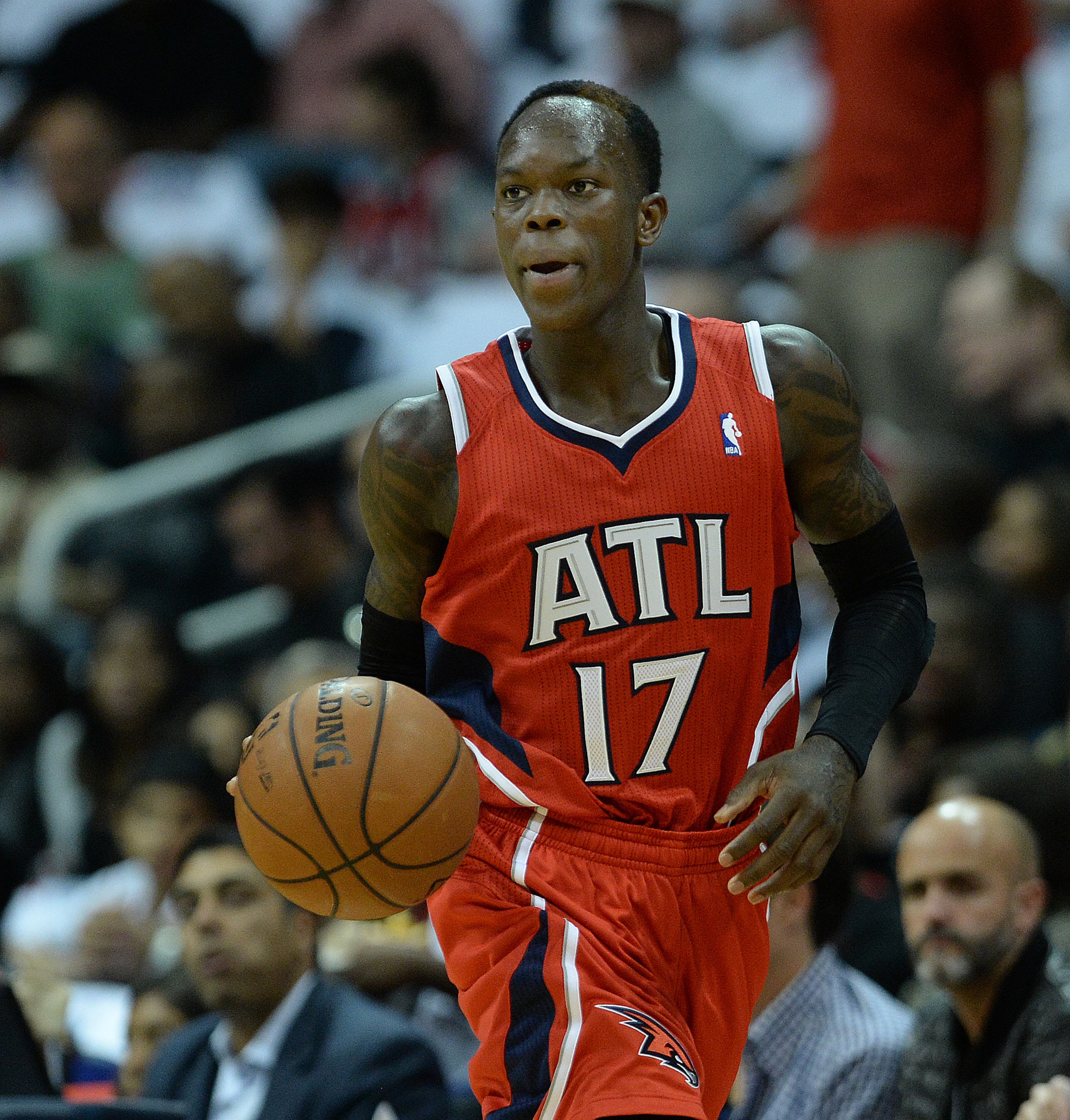 Hawks' Dennis Schroder plans his next move on November 1, 2013. JOHNNY CRAWFORD / JCRAWFORD@AJC.COM