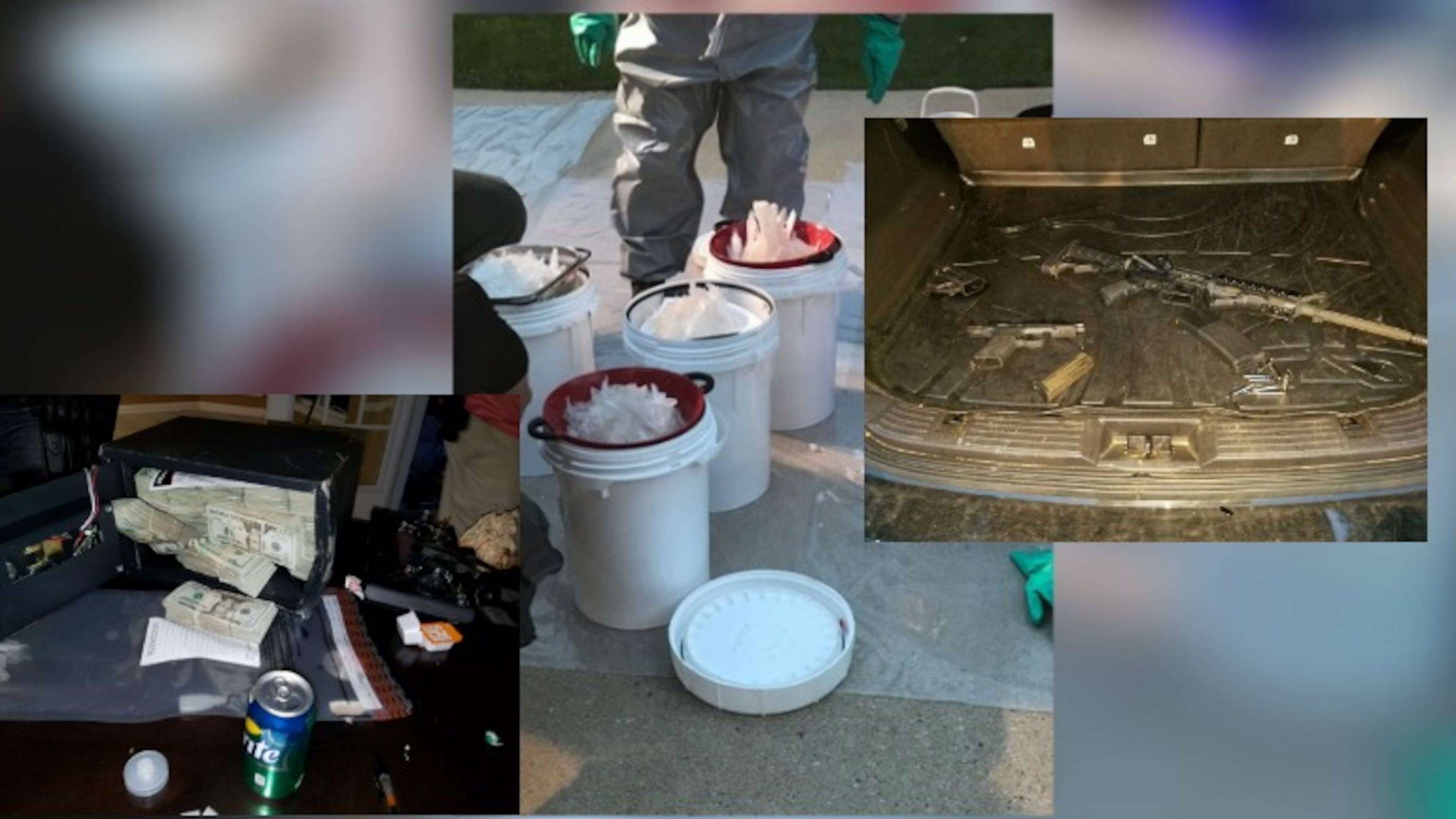 At a Barrow County meth lab, officials found $250,000 in cash, three firearms and 19 gallons of liquid methamphetamine. (Credit: Barrow County Sheriff's Office)