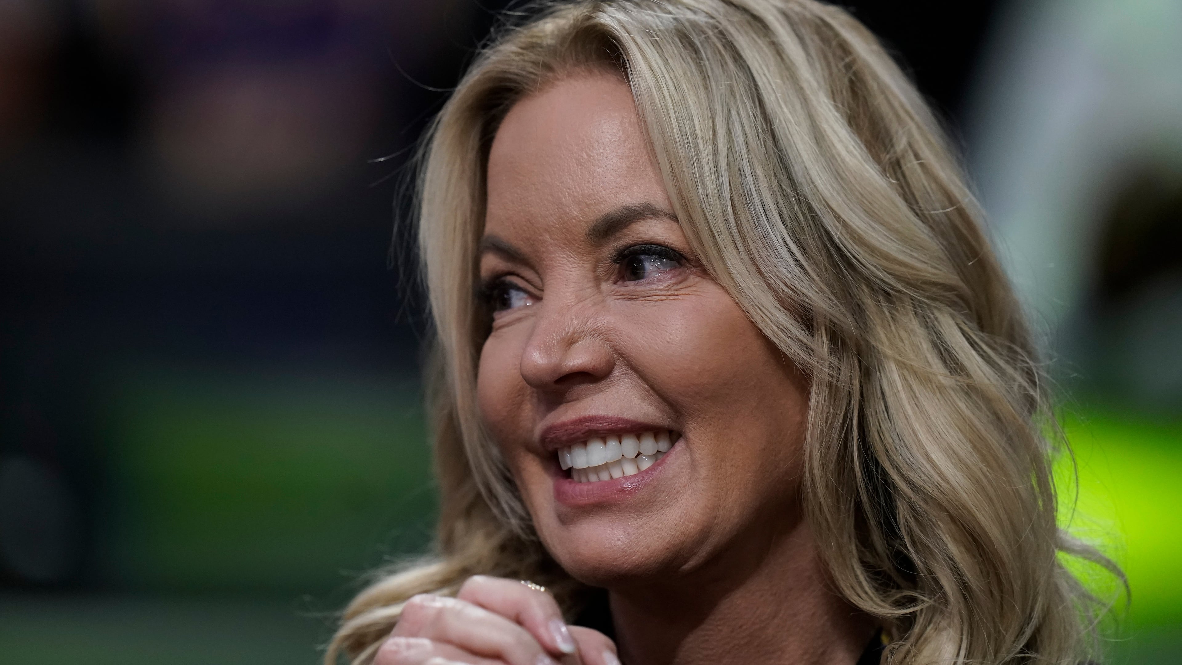 FILE - Los Angeles Lakers owner Jeanie Buss attends the team's NBA preseason basketball game against the Minnesota Timberwolves, Oct. 12, 2022, in Los Angeles. (AP Photo/Jae C. Hong, File)