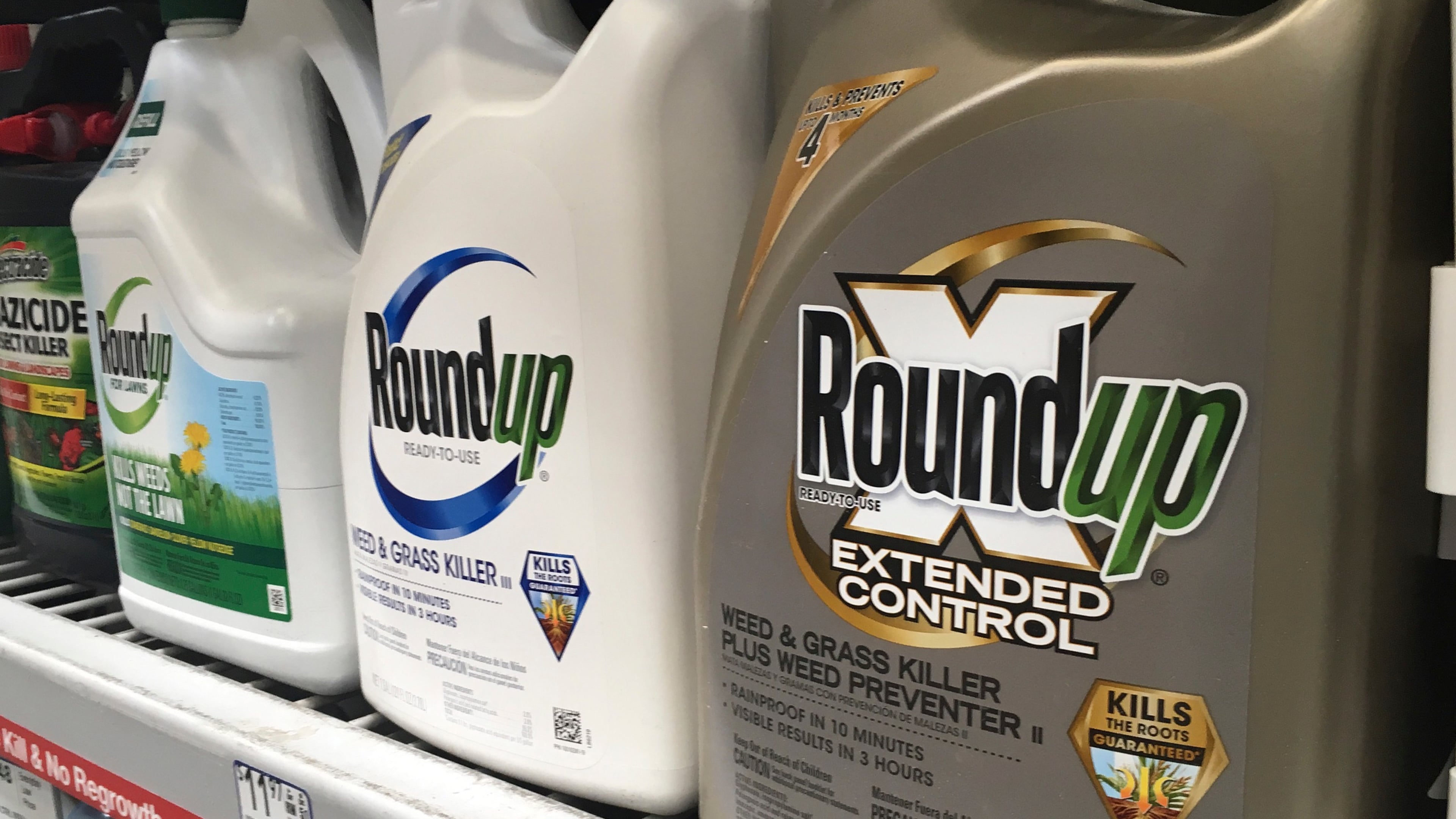 FILE - Containers of Roundup are displayed on a store shelf in San Francisco on Feb. 24, 2019. (AP Photo/Haven Daley, File)