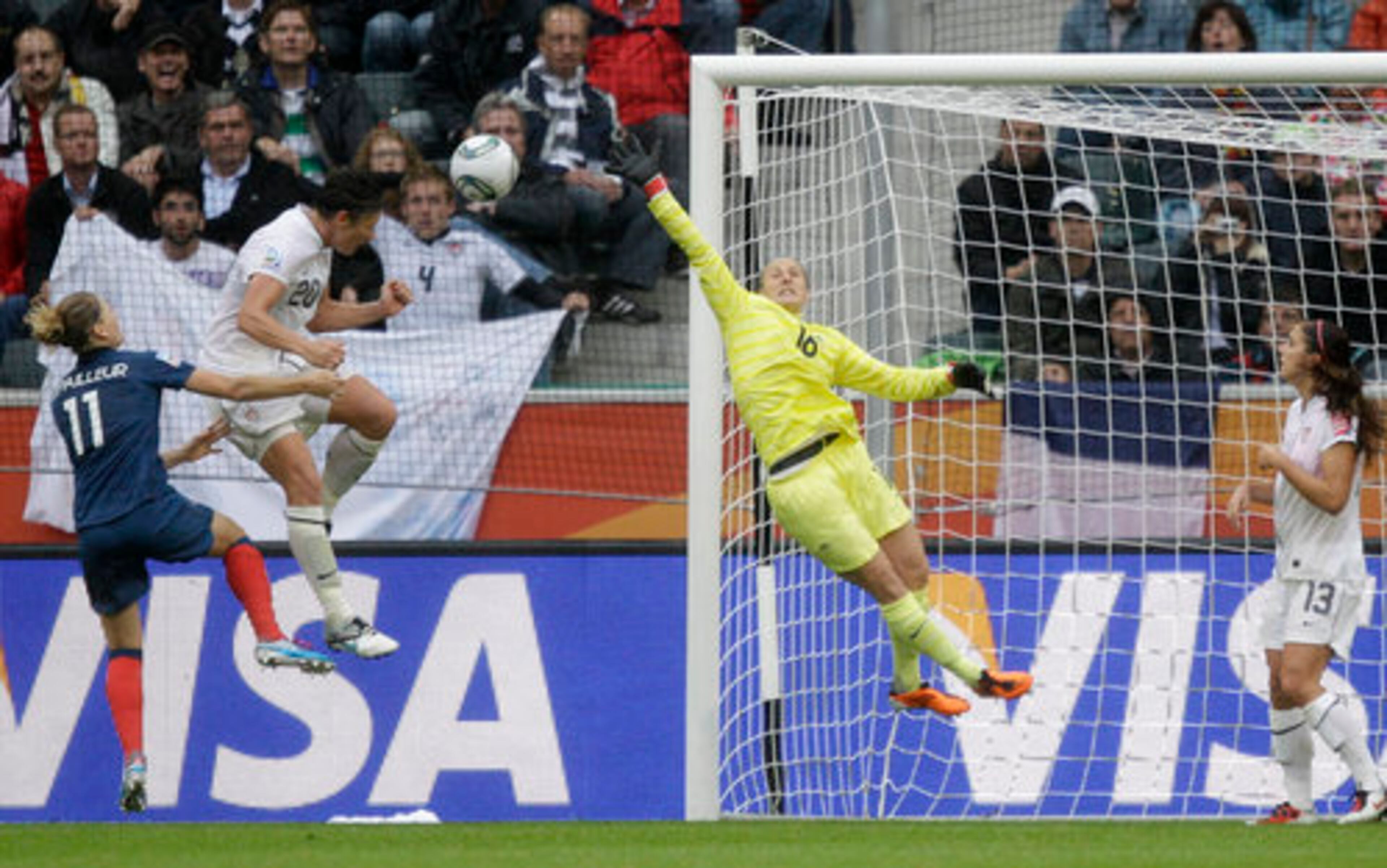 In the 79th minute, Abby Wambach breaks the tie with a monstrous header off of a Lauren Cheney corner kick. It was Wambach's third goal of the tournament and gave the United States a lead it wouldn't relinquish.