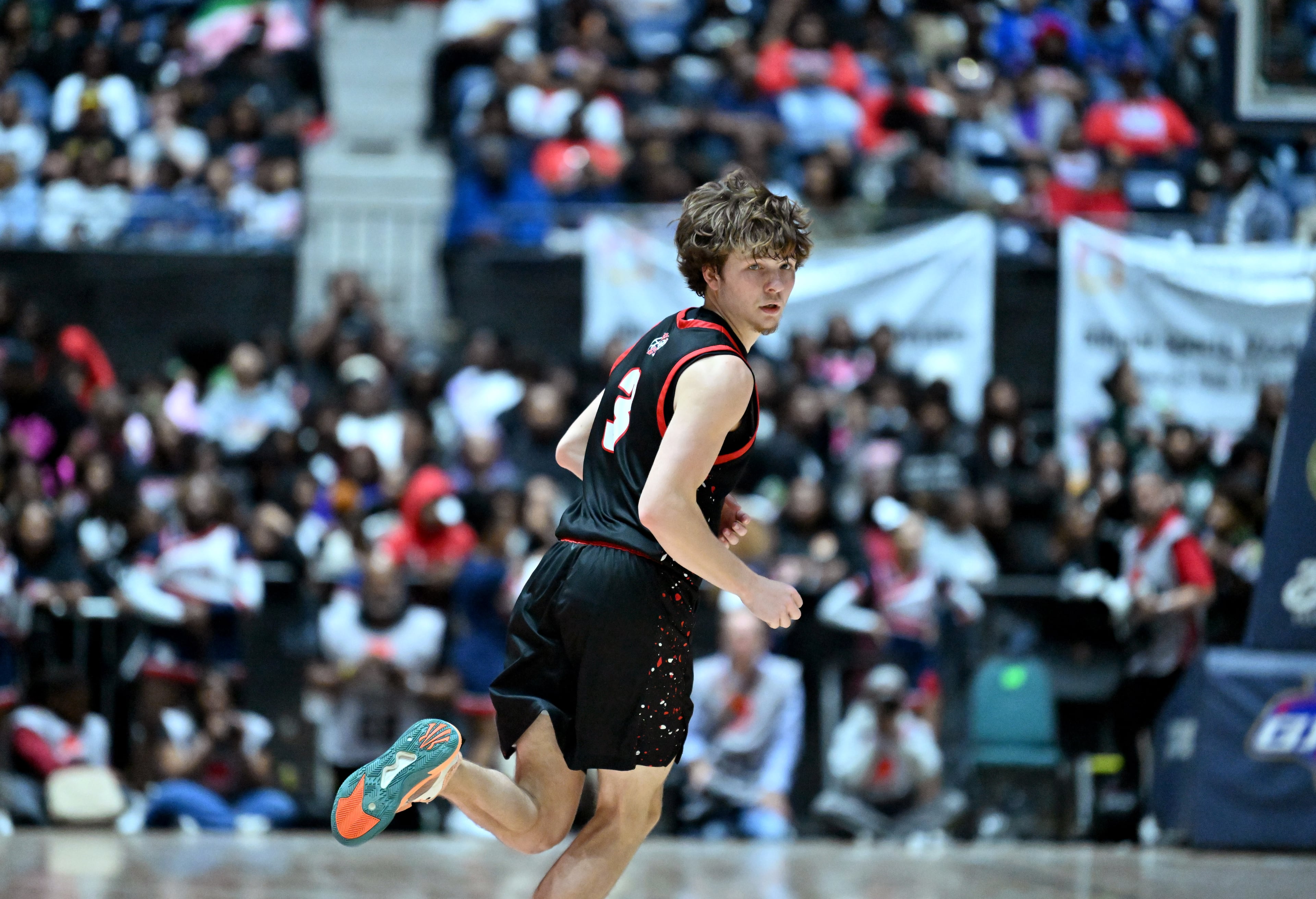 Rabun County Huey Blalock (3) reacts after scoring during Class A Division I Boys GHSA State Championship at the Macon Coliseum, Friday, March 13, 2026, in Macon. Rabun County won 52-43 over Southwest. (Hyosub Shin/AJC)