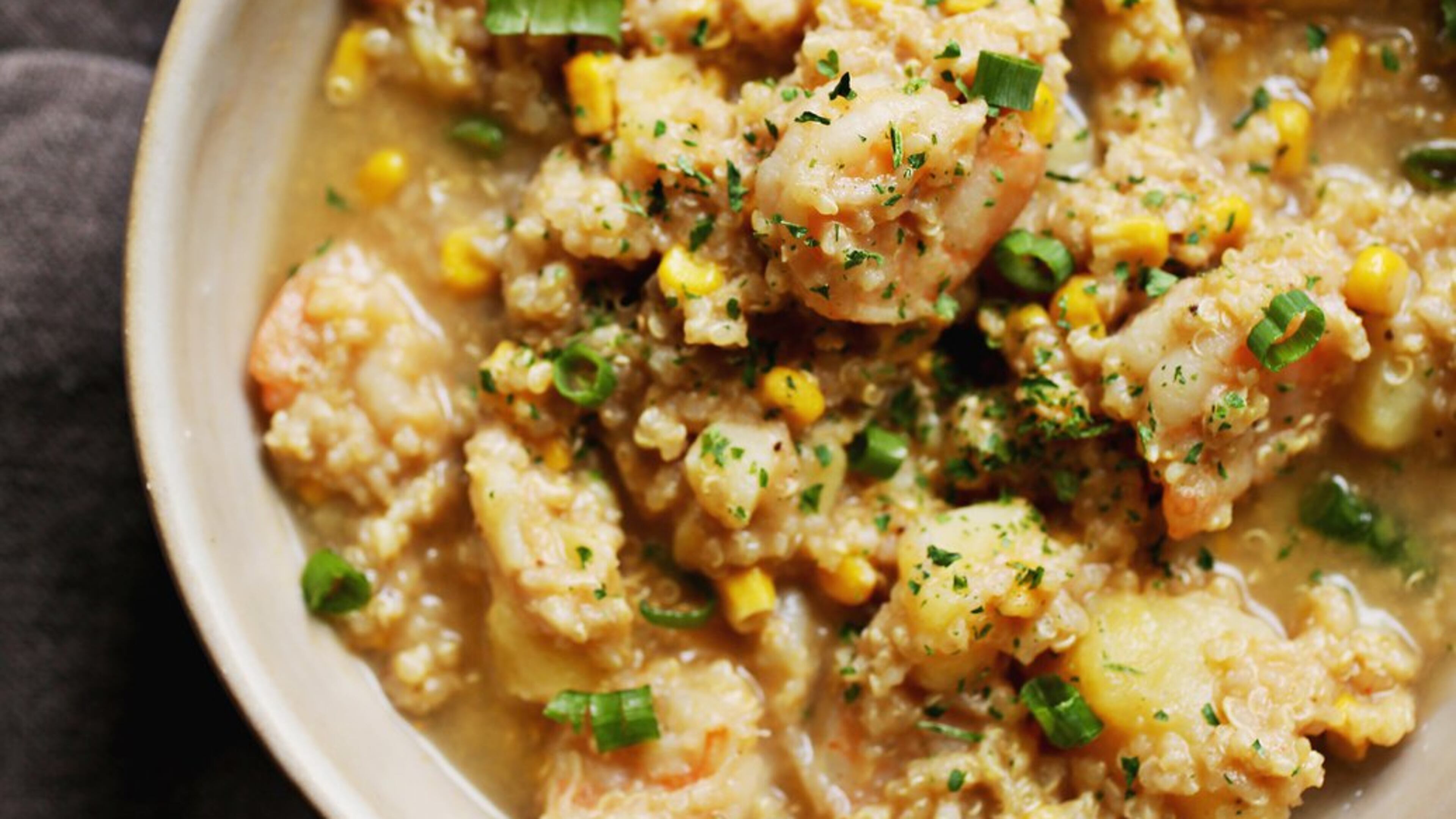 This Quinoa Corn Chowder by Trisha Yearwood calls for adding bacon as a garnish. (Juli Leonard/News & Observer/TNS)