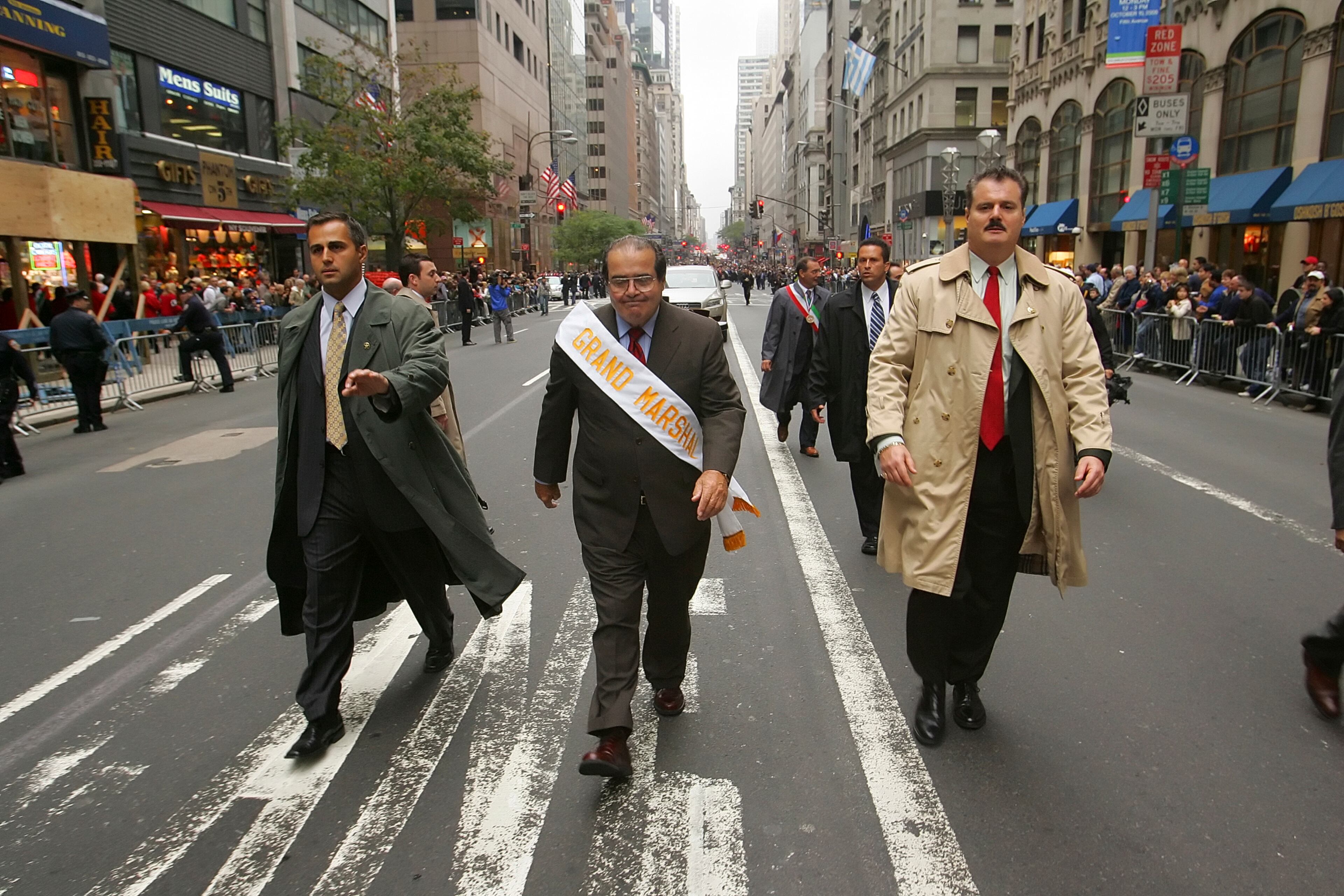 Supreme Court Justice Antonin Scalia serves as Grand Marshal of the Columbus Day parade in New York, Oct. 10, 2005. Scalia, the first Italian-American justice and a leader of a conservative intellectual renaissance in his three decades on the Supreme Court, died on Feb. 13, 2016. He was 79. (James Estrin/The New York Times)