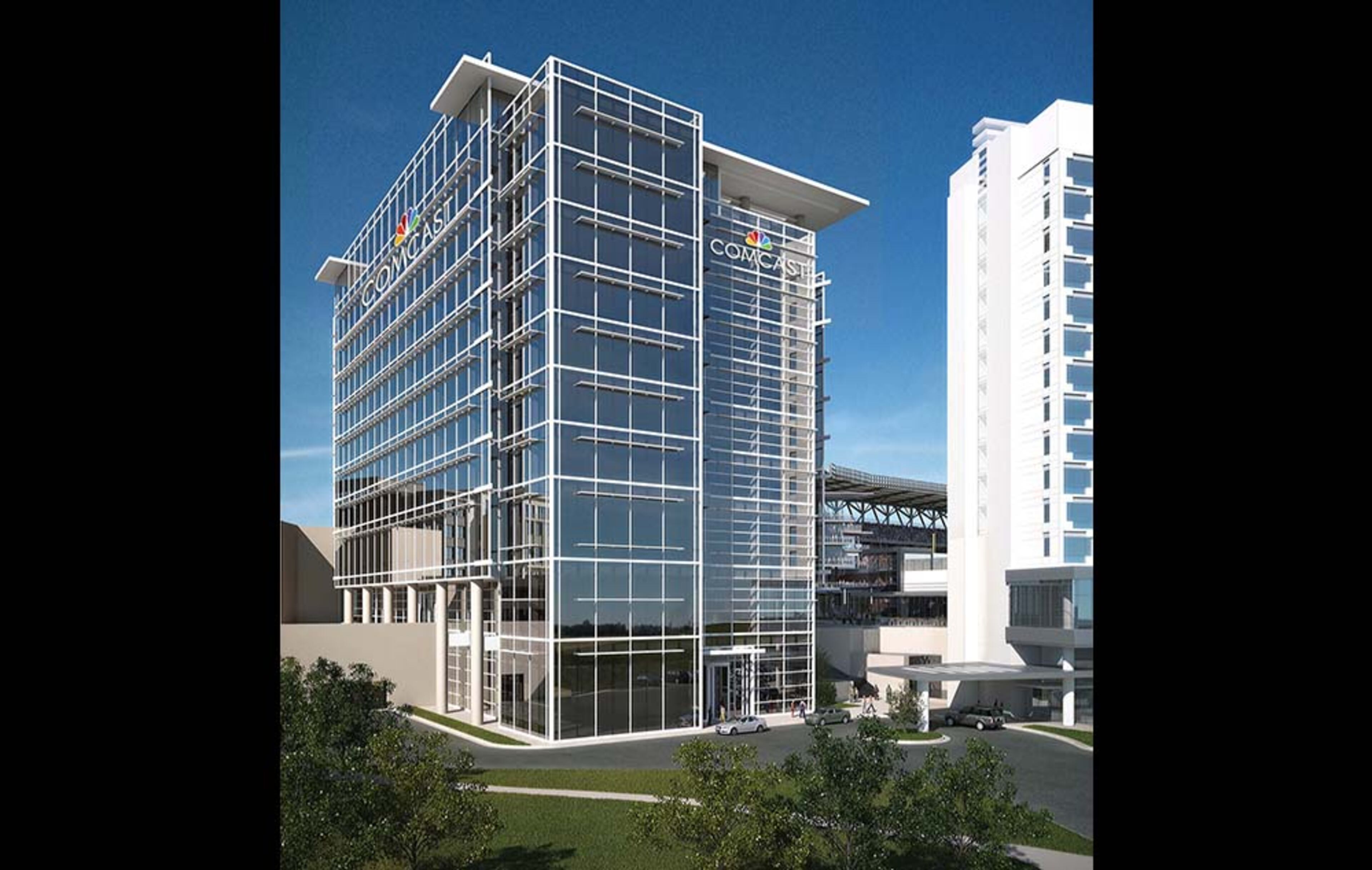 The office tower, which will overlook the ballpark, will become Comcast’s Southeast regional headquarters with about 1,000 workers in the nine-story building.