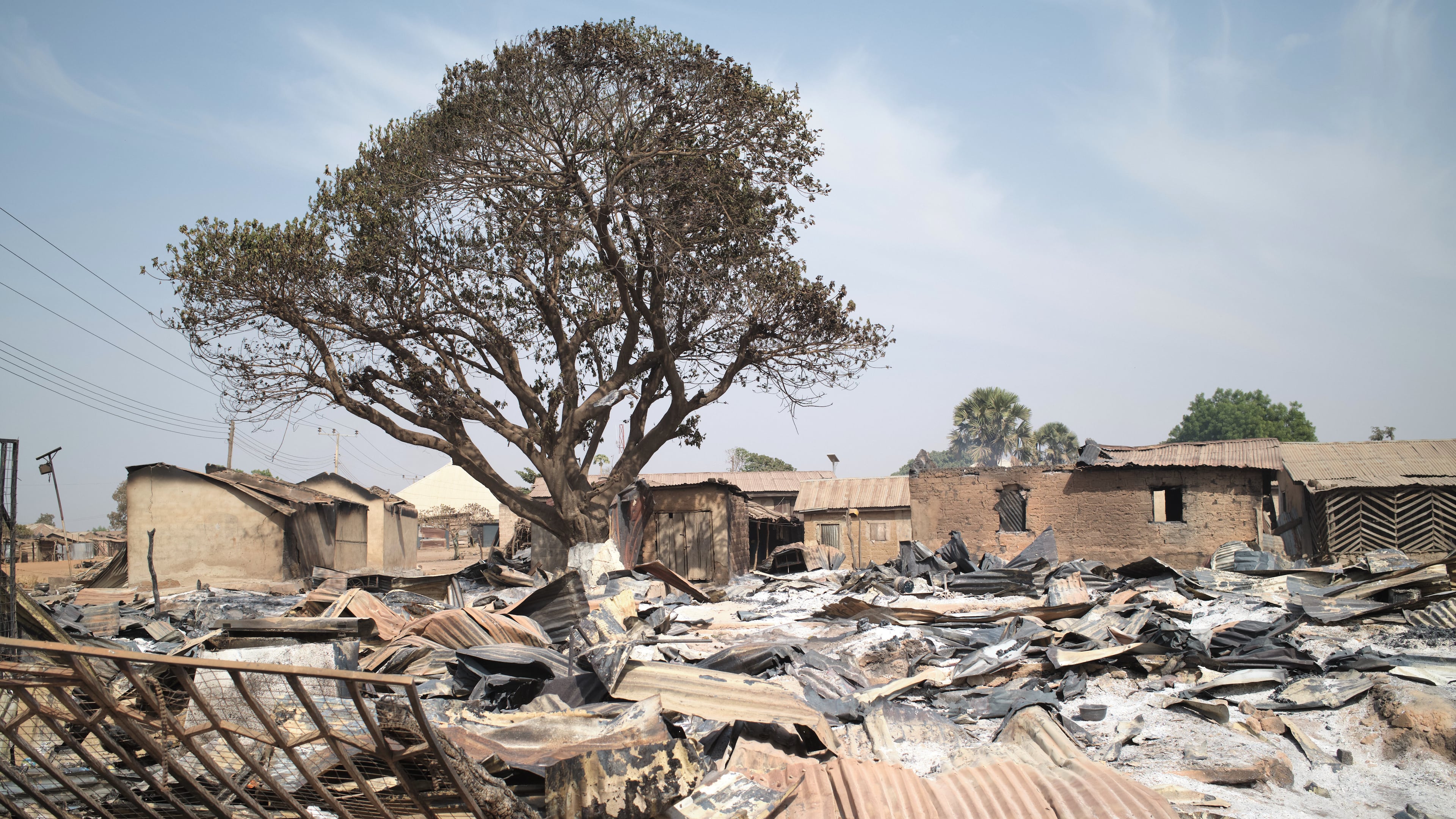 Razed homes are seen days after an attack that left dozens dead in the Muslim-majority village of Woro, Nigeria, Thursday, Feb. 5, 2026, that officials said was targeted for refusing extremist ideology. (AP Photo/Pelumi Salako)