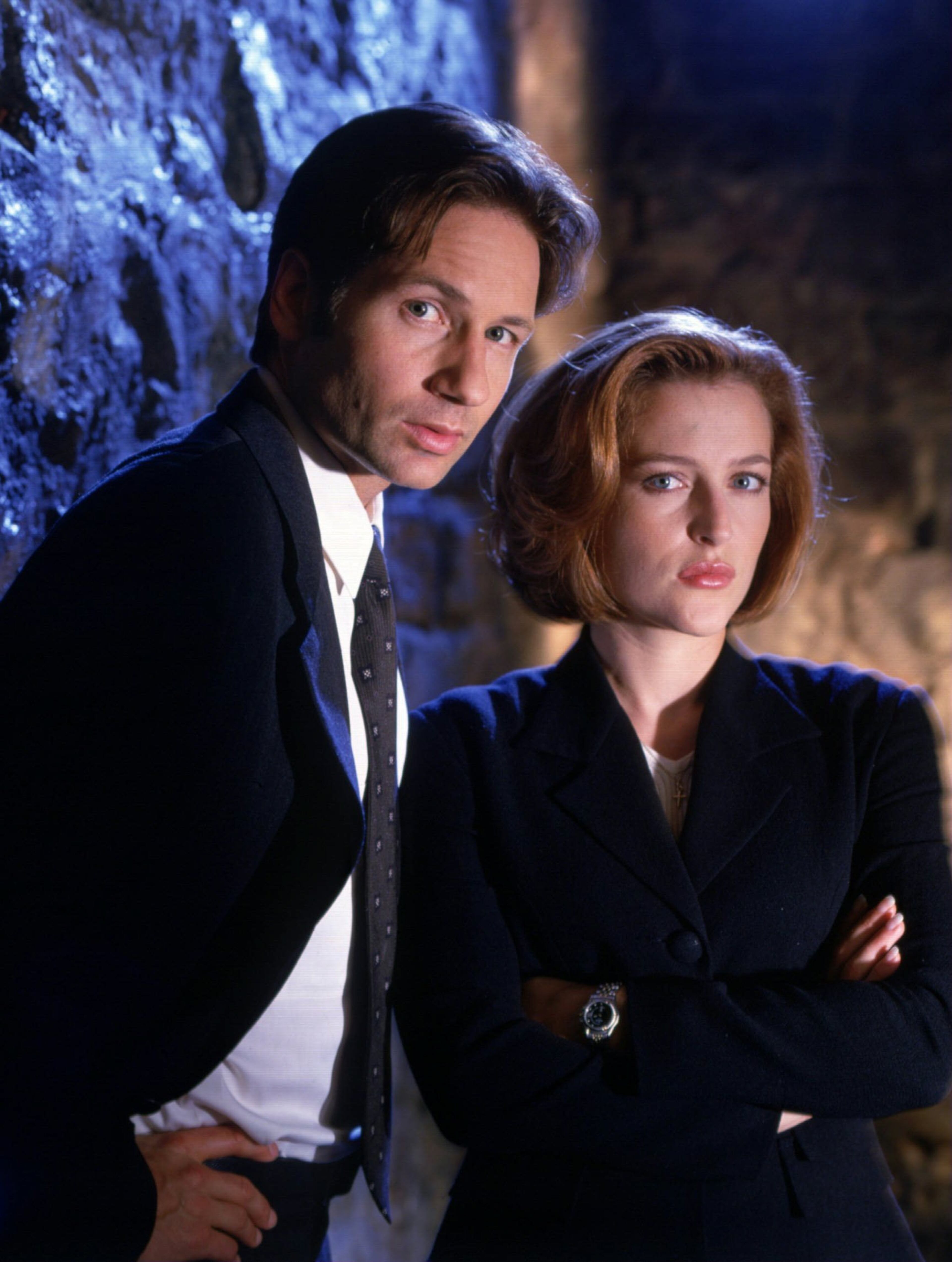 David Duchovny as Fox Mulder and Gillian Anderson as Dana Scully in "The X-Files."